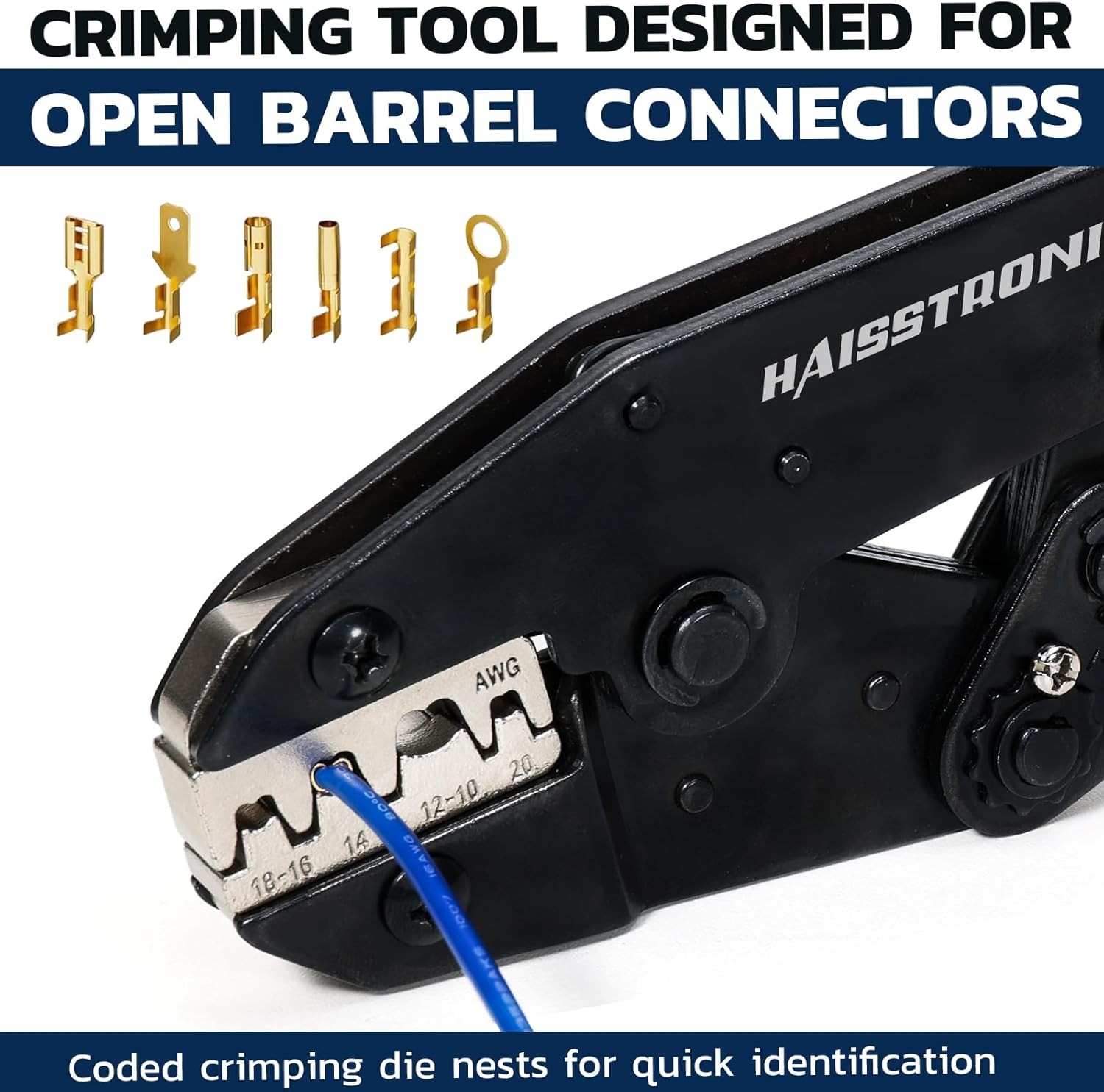 Haisstronica Crimping Tool for Non-Insulated Open Barrel Terminals Blue