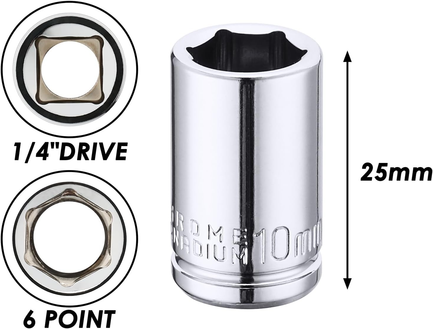 4PCS 1/4″Drive 10mm Deep&Shallow Socket, 6 Point, Cr-V Steel, 10mm