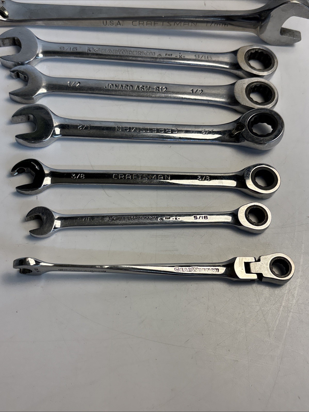Vintage Mixed Ratcheting Combination Wrench Lot Craftsman GearWrench Jonard USA