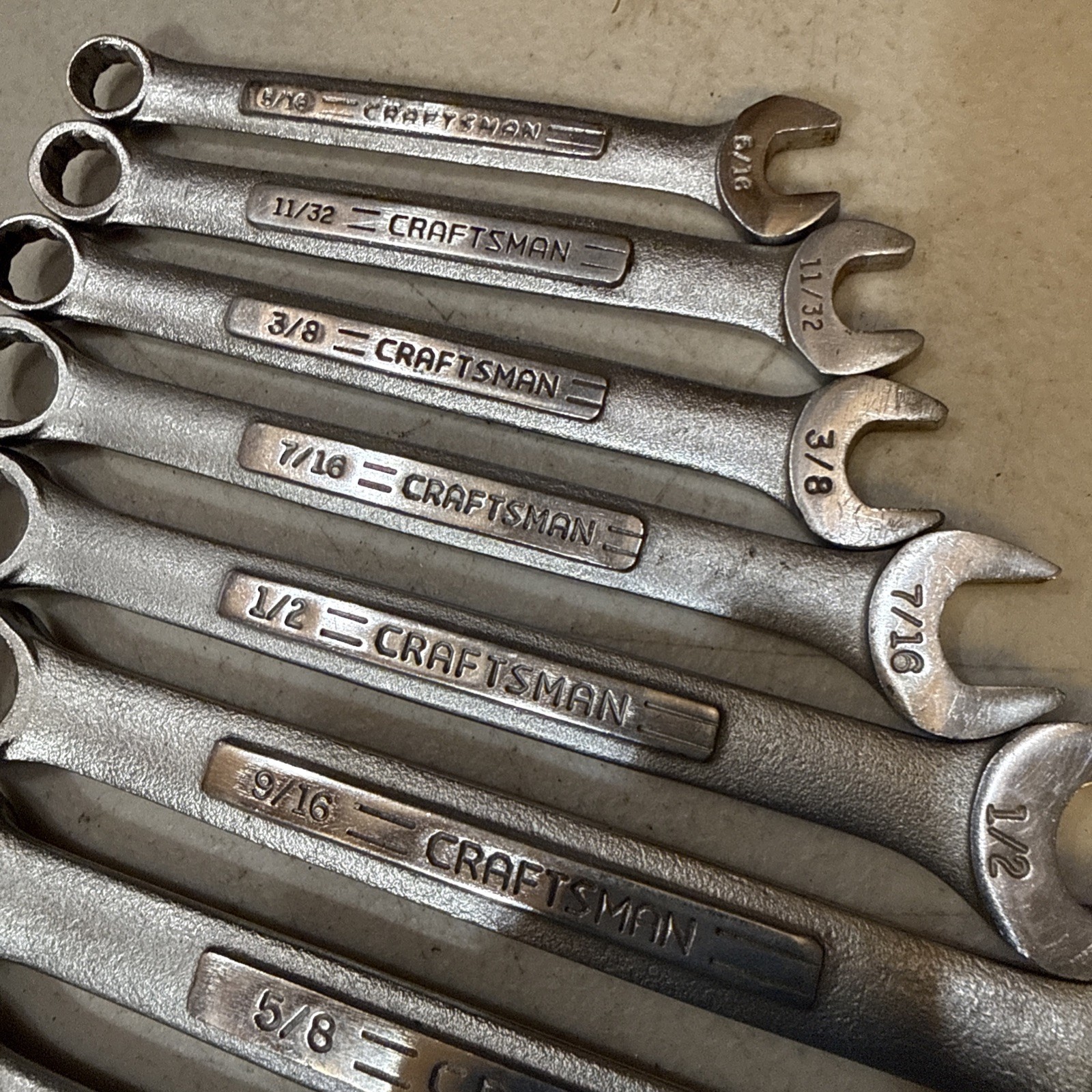 USA Made Craftsman 10 piece SAE Combination Wrench Set -VV- 7/8” To 5/16”