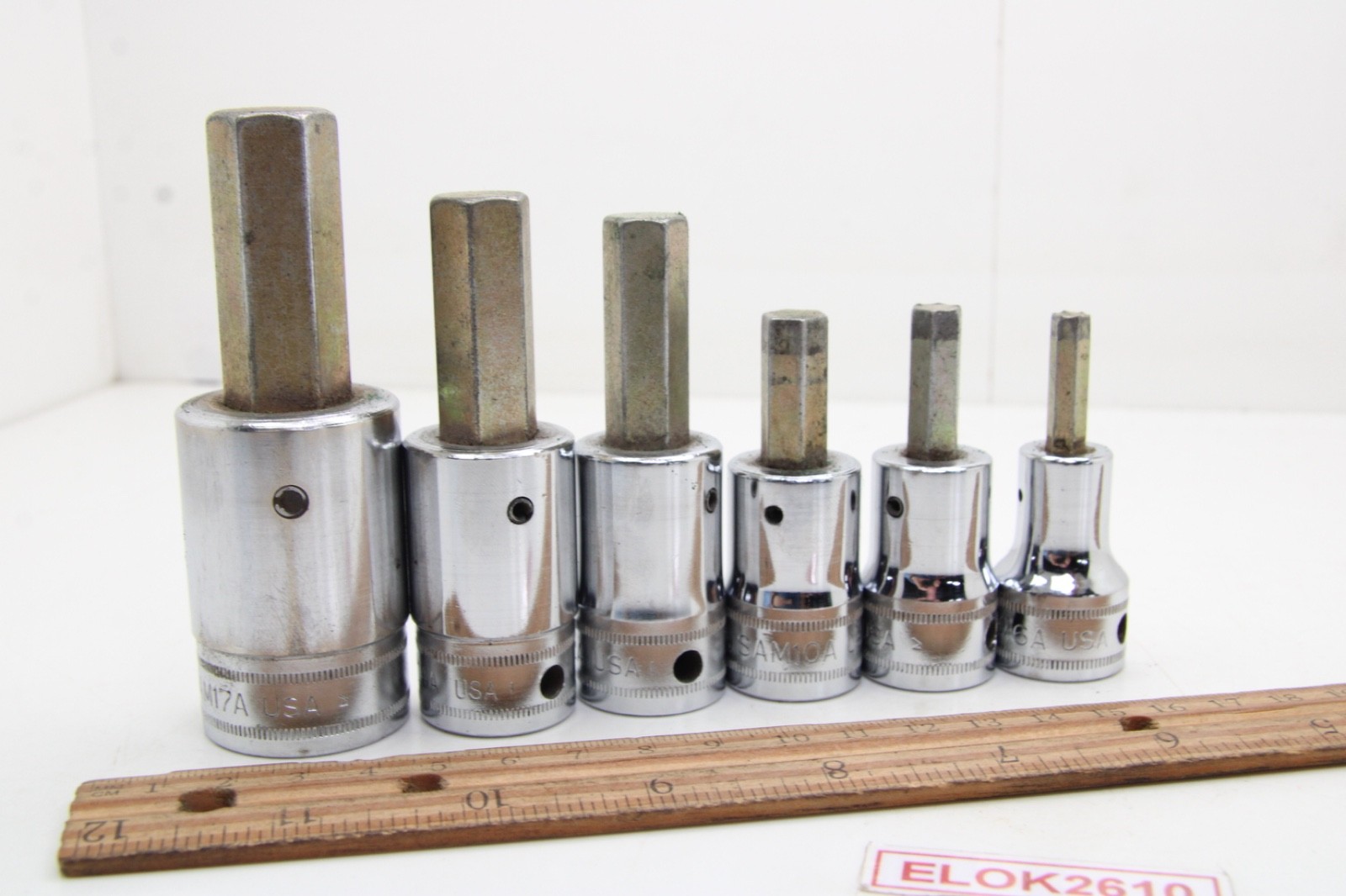 Snap-on SAM 6 8 10 12 17 mm 6 Piece 1/2″ Drive Metric Allen Hex Socket Set USA