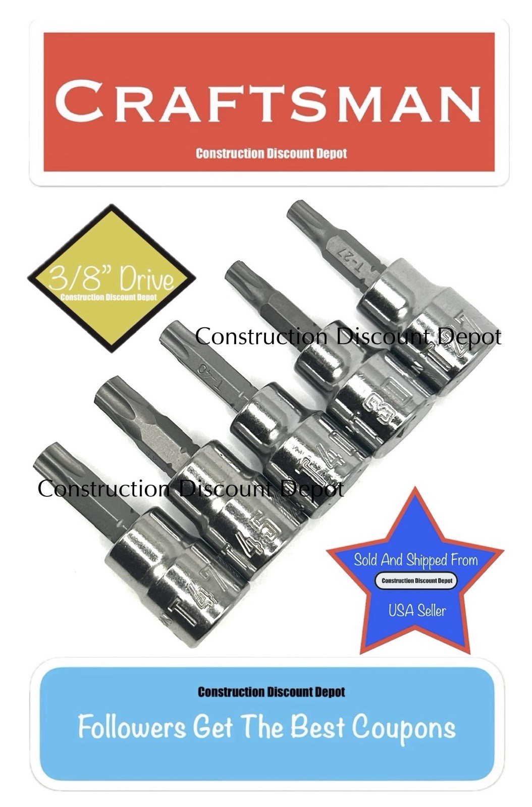 5 Pack Craftsman Torx Bit Socket Set 3/8″ In. Drive T27 T30 T40 T45 T47