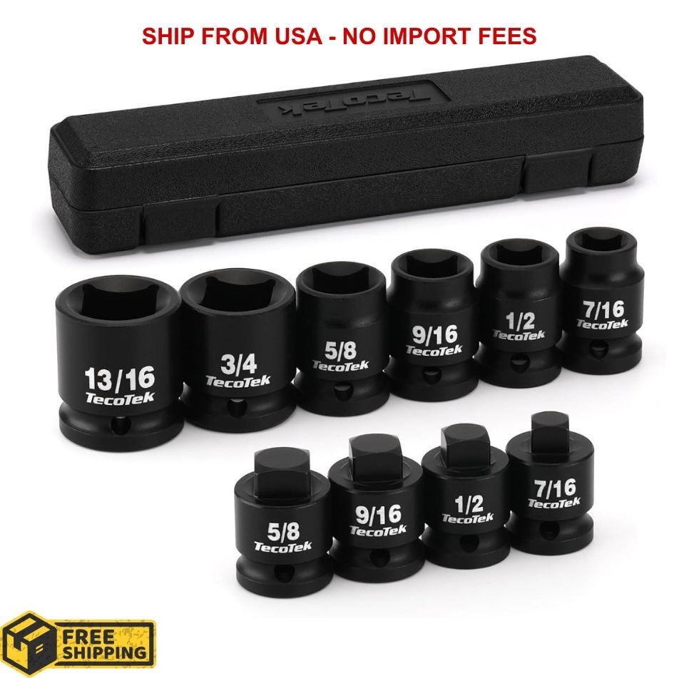 TecoTek 1/2″ Drive Pipe Plug Socket Set, 10-Pc SAE CR-MO 4-Point Sockets