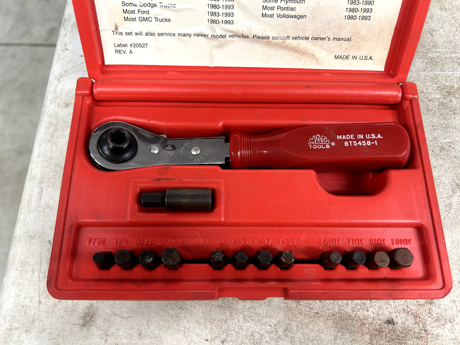 MAC TOOLS BRAKE CALIPER Guide Pin BIT WRENCH SET BT5458 USA