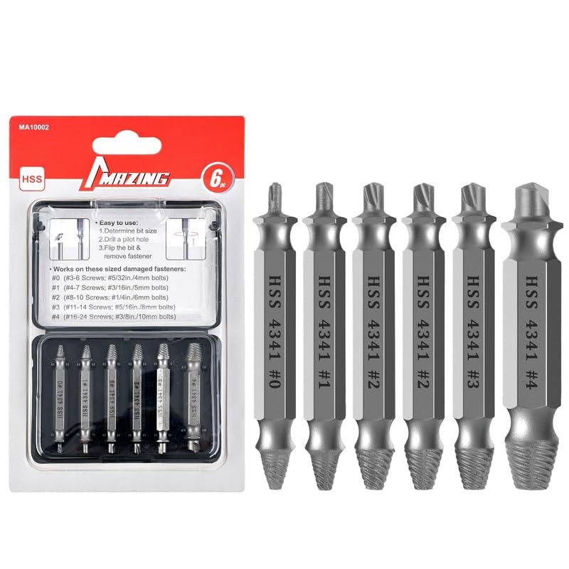 MAZING Damaged Screw Extractor Set, 6PCS Stripped Grab Kit, Easy…