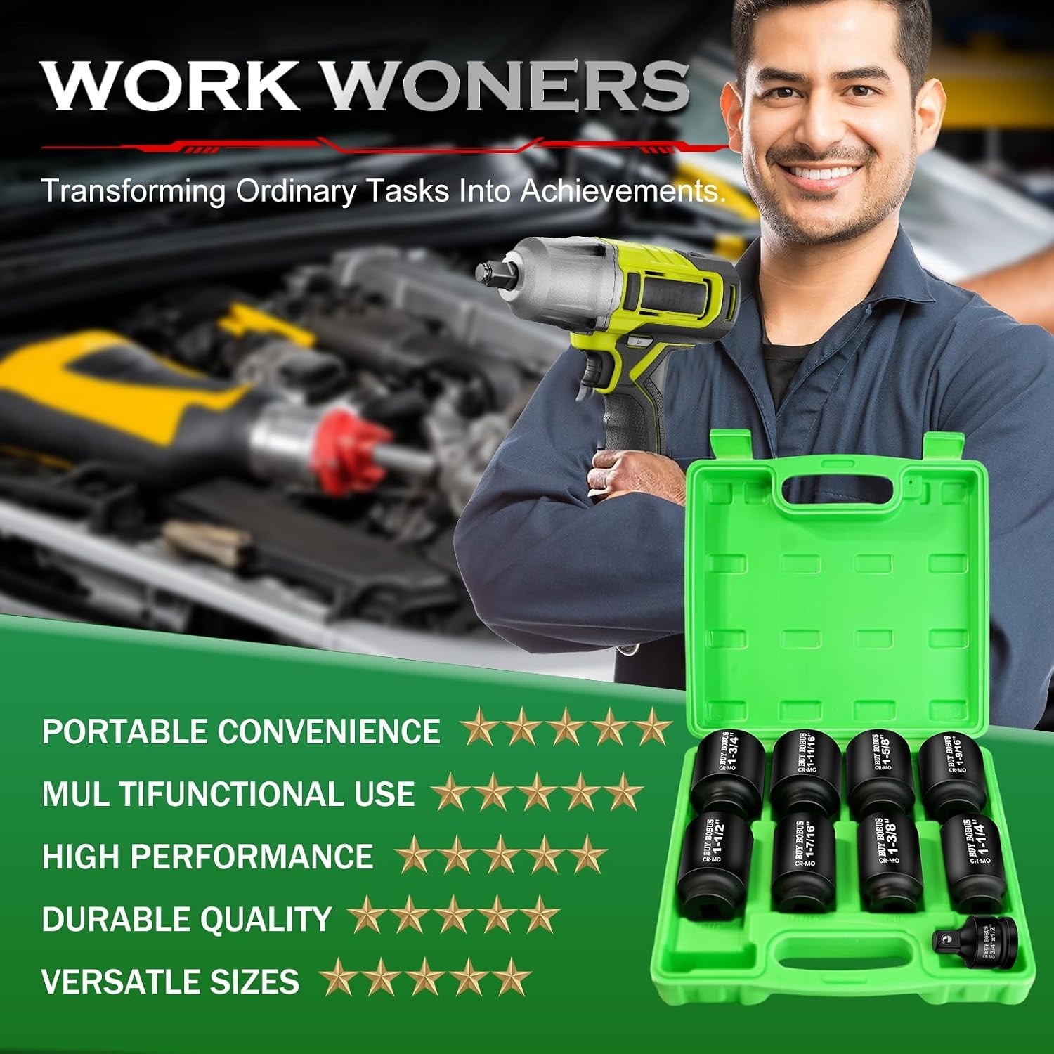 Lifetime Guaranteed 9-Piece Impact Socket Set – 1/2″ Drive for Professional Use
