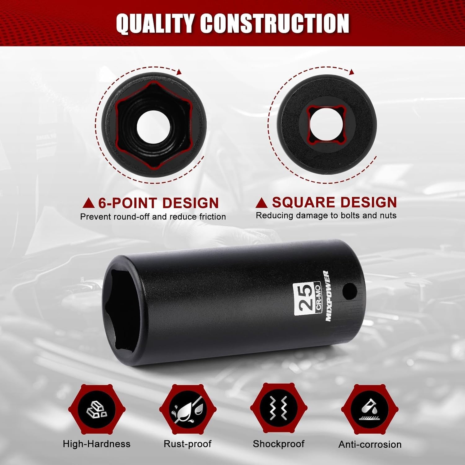 Impact Grade 25mm Socket, 1/2″ Drive – Laser Etched CR-MO with Quality Guarantee