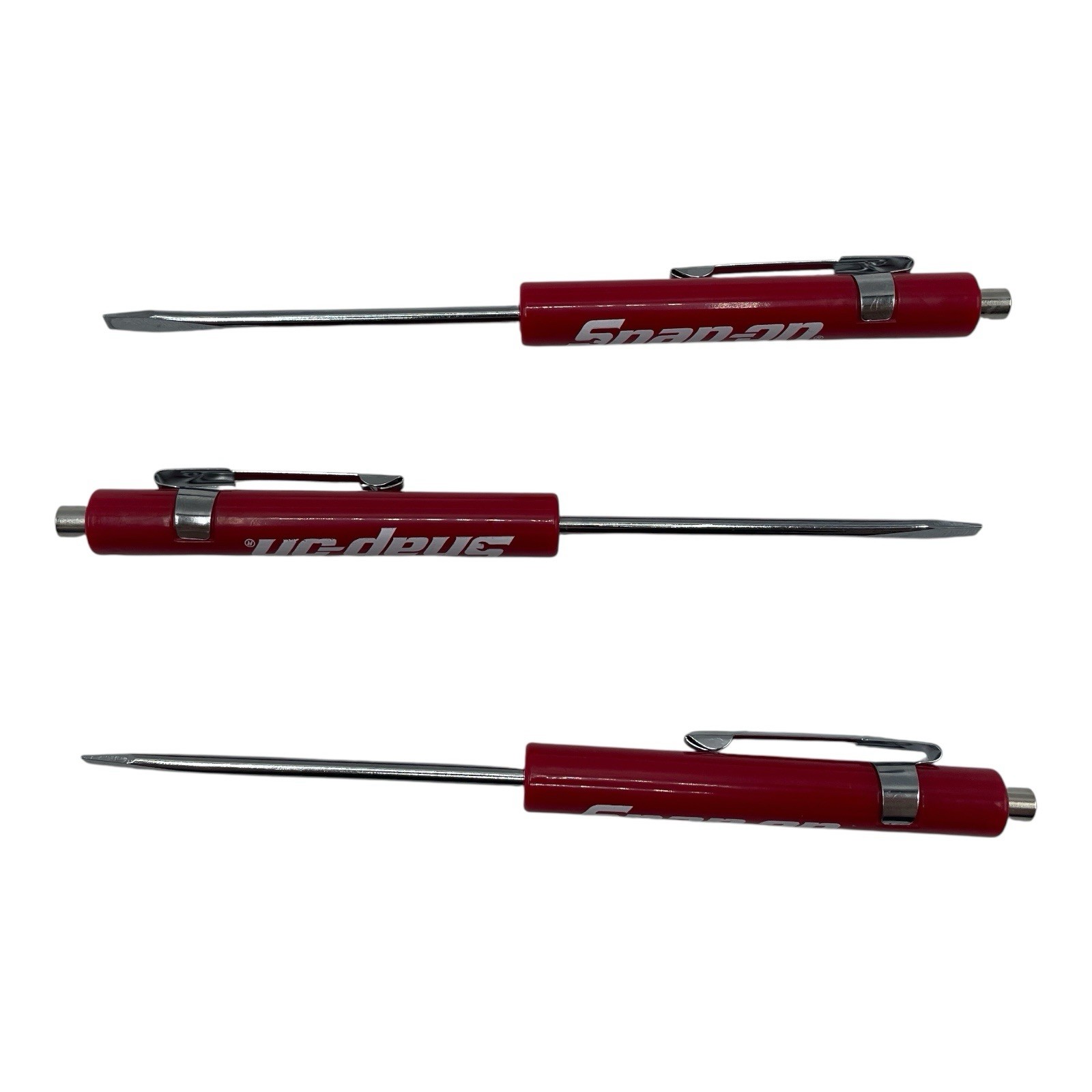 3 Pack Snap On Red Pocket Screwdriver Set Flat Tip Blade and Magnetic End