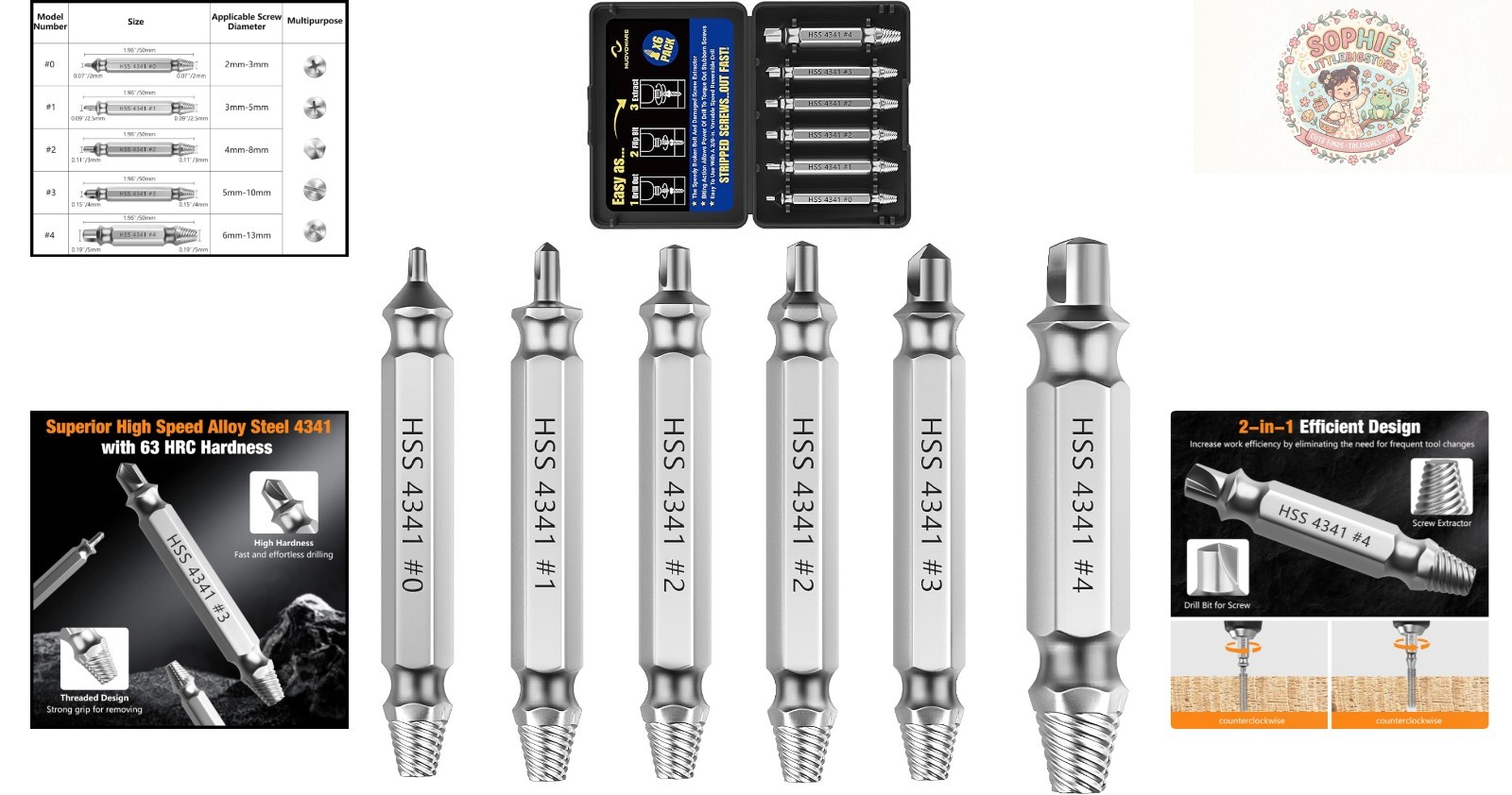 High-Speed Steel Screw Extractor Kit – 6 PCS for Easy Removal of Stripped Bolts