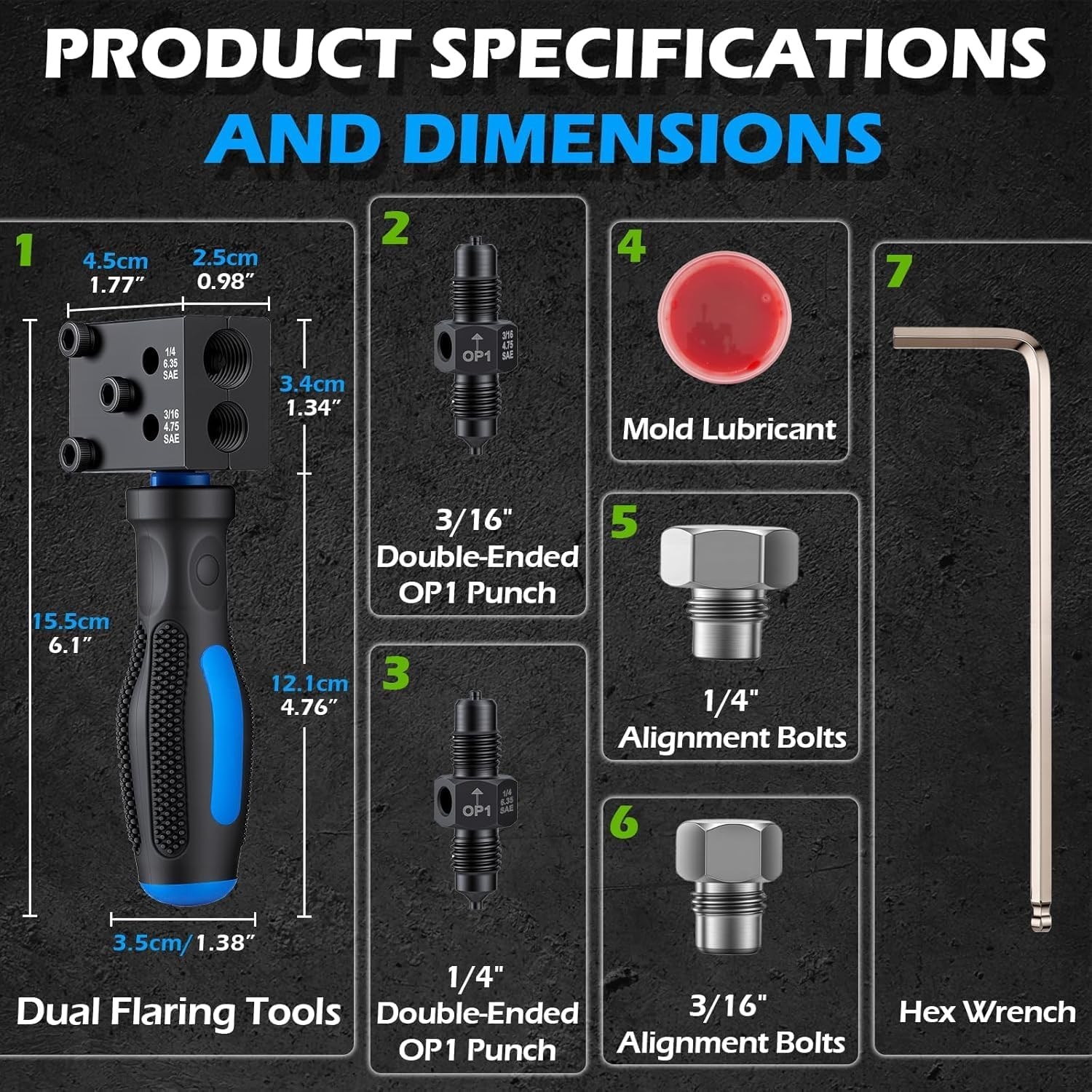Brake Line Flaring Tool Kit 7-Piece, 3/16″ 1/4″ SAE Double & Bubble Flare Tool