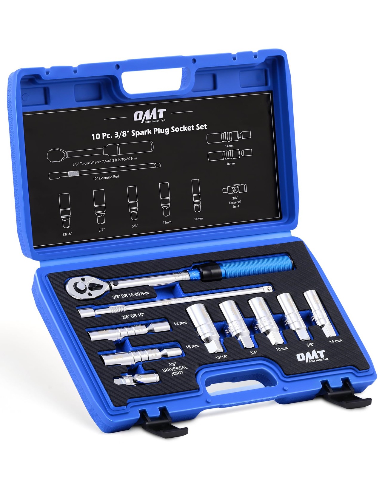 Orion Motor Tech 10pc 3/8 inch Drive Spark Plug Socket Set Pro Set, Blue