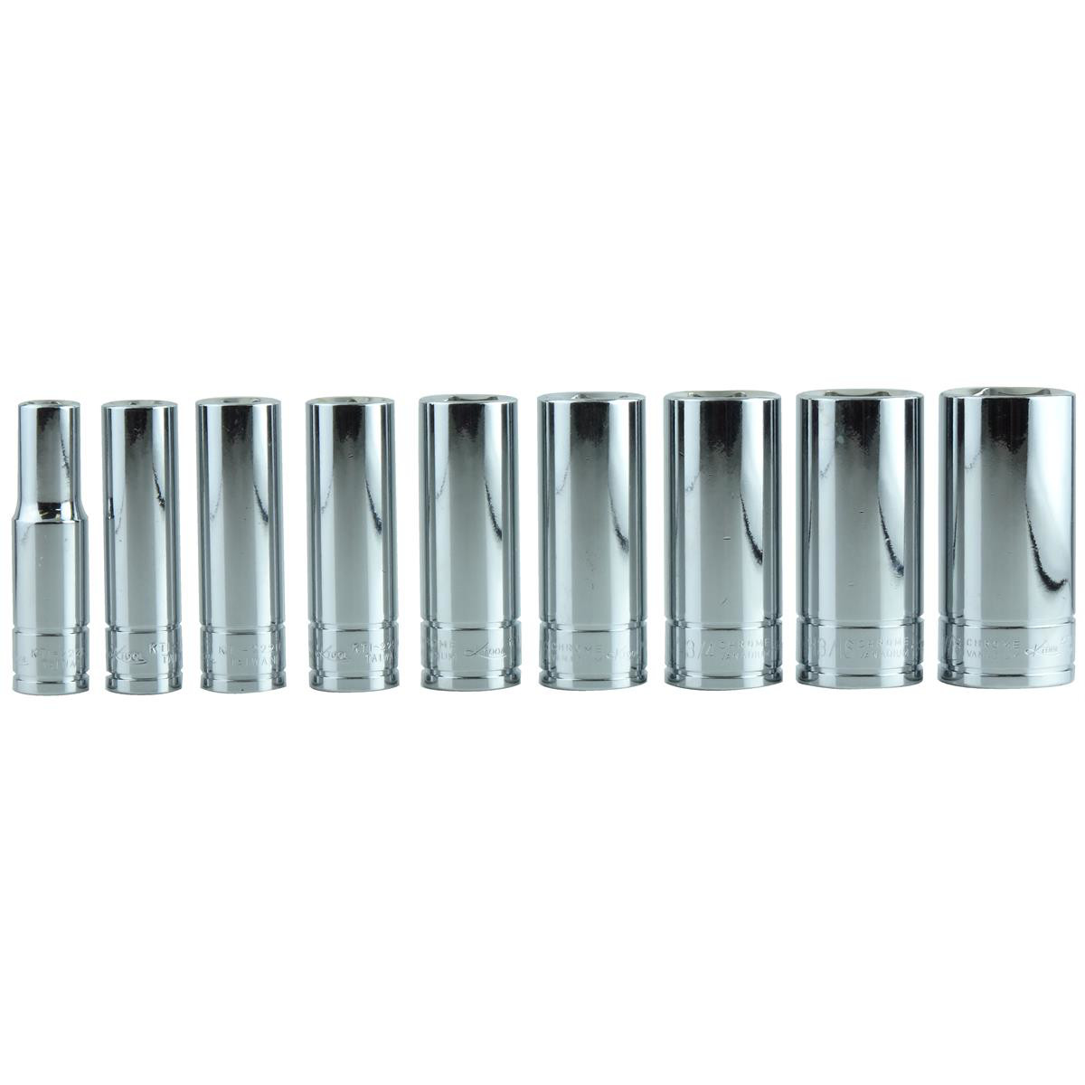 K-Tool 22201 9-pc 3/8″ Drive 6-Point Fractional SAE Deep Chrome Socket Set