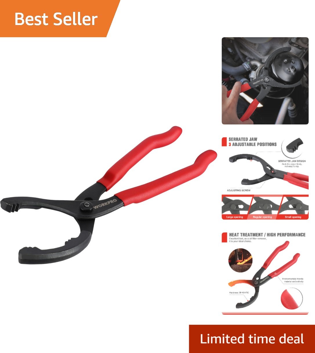 Red Handle 12 Inch Oil Filter Pliers for Easy Removal of Engine Filters