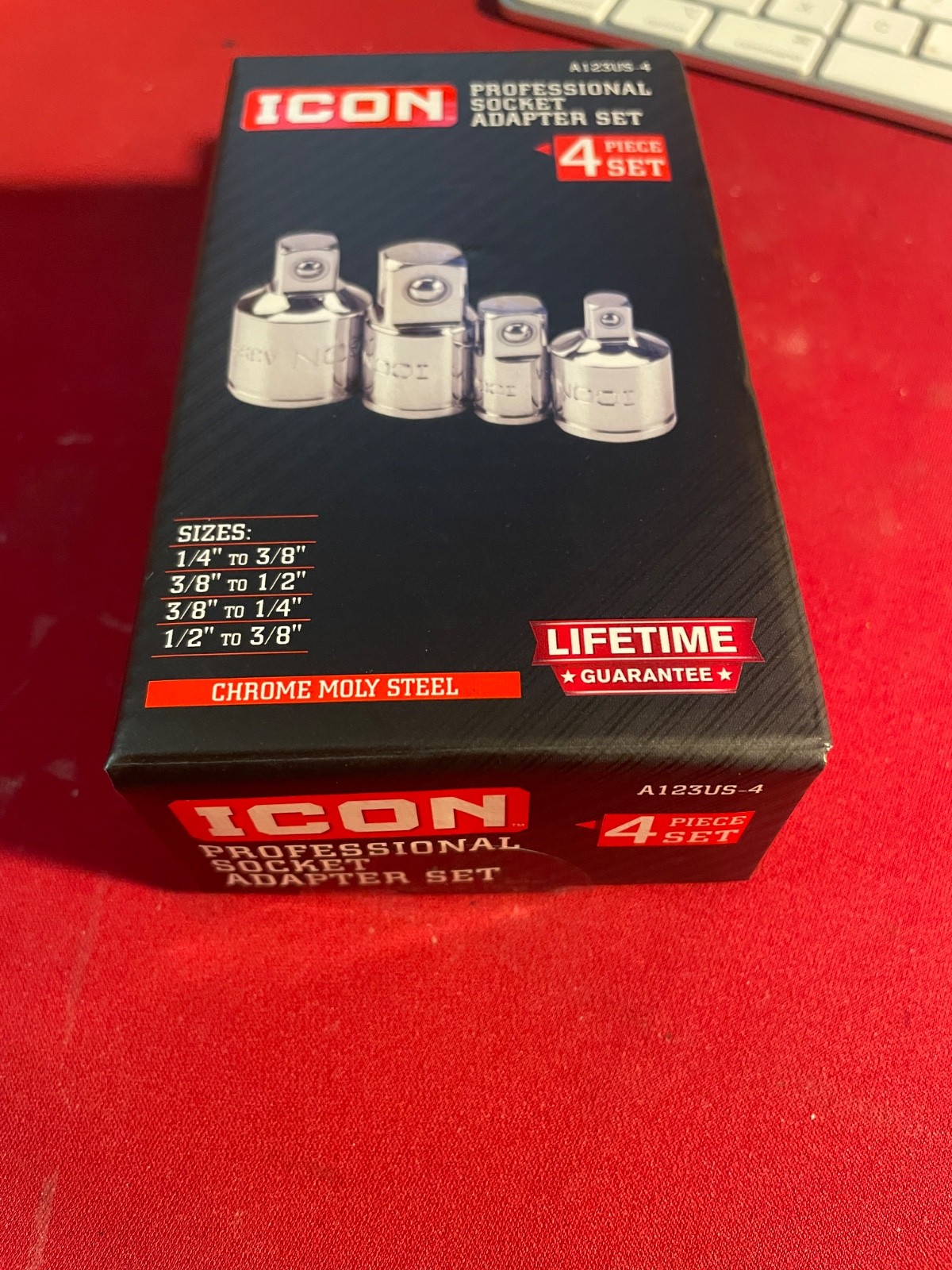 ICON Professional Socket Adapter Set 4 Piece Chrome Moly Steel A123US-4 Sizes