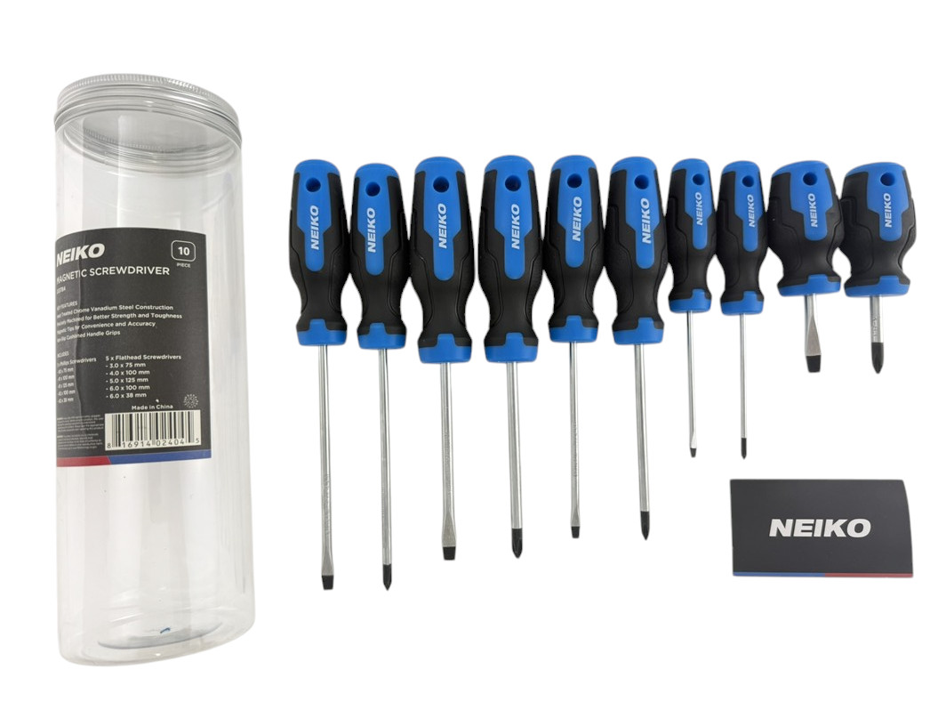 10pc Neiko NEW Magnetic Tip Non Slip Phillips & Flathead Screwdrivers Set 01378A