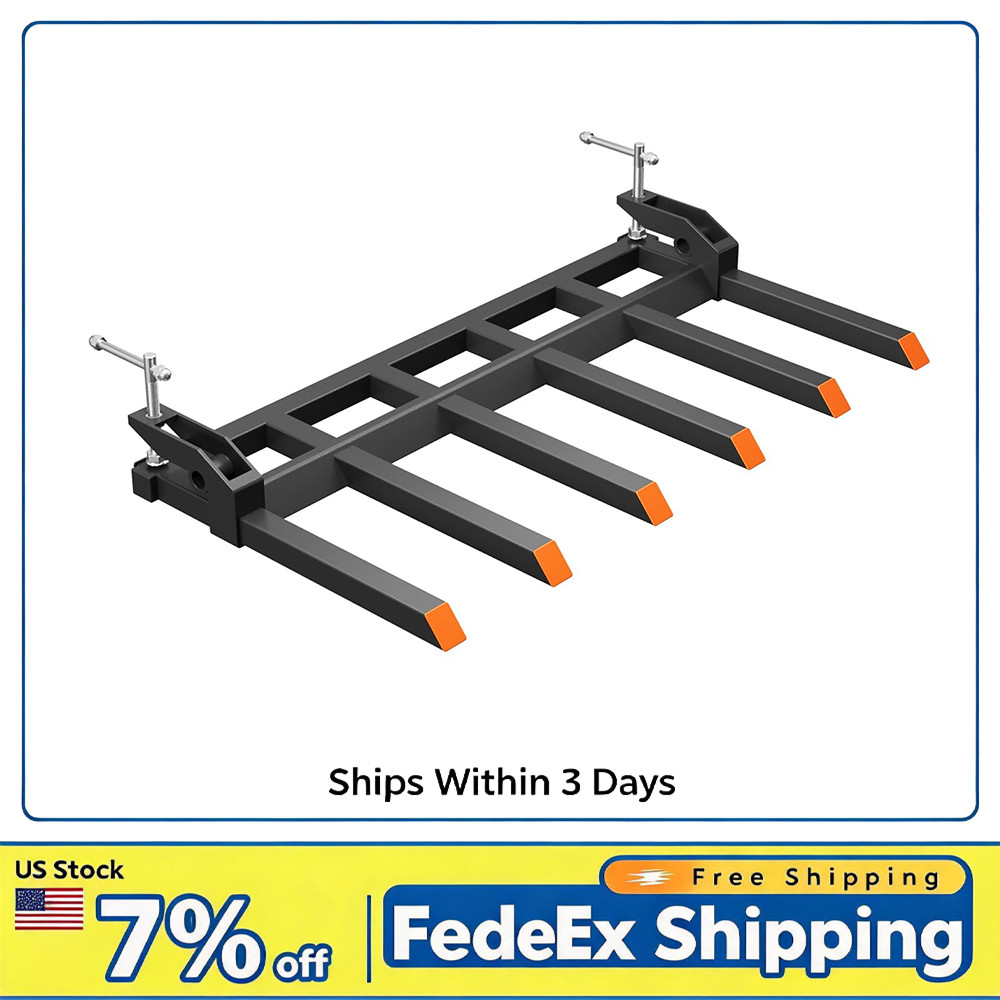 4000LB Clamp On Debris Forks for 60″ Bucket, 6 Tine Heavy Duty Tractor Forks