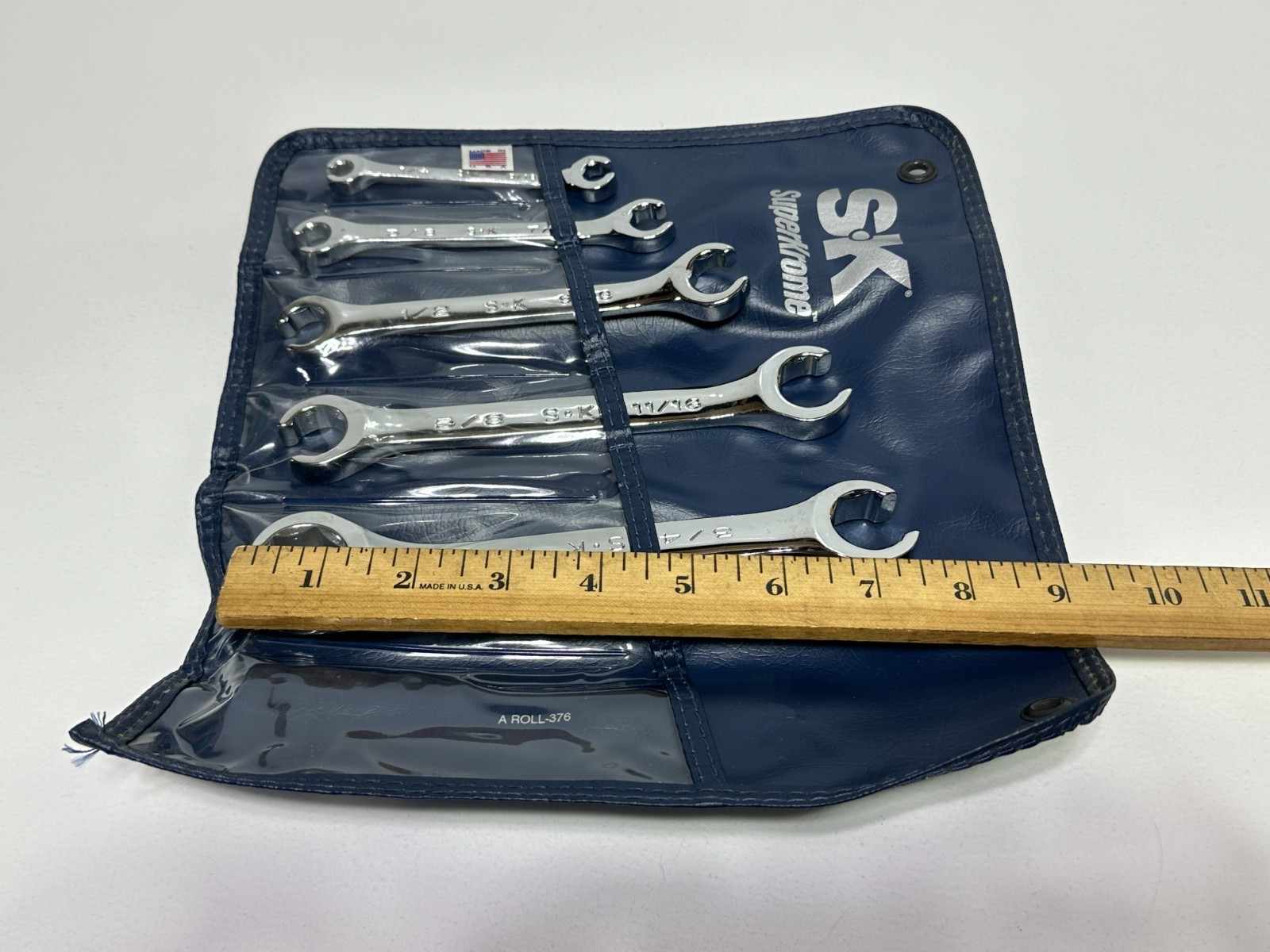NOS SK Tools USA 381 SAE 1/4-7/8″ 5pc Flare Nut Line Wrench Set, 6 Point, Pouch
