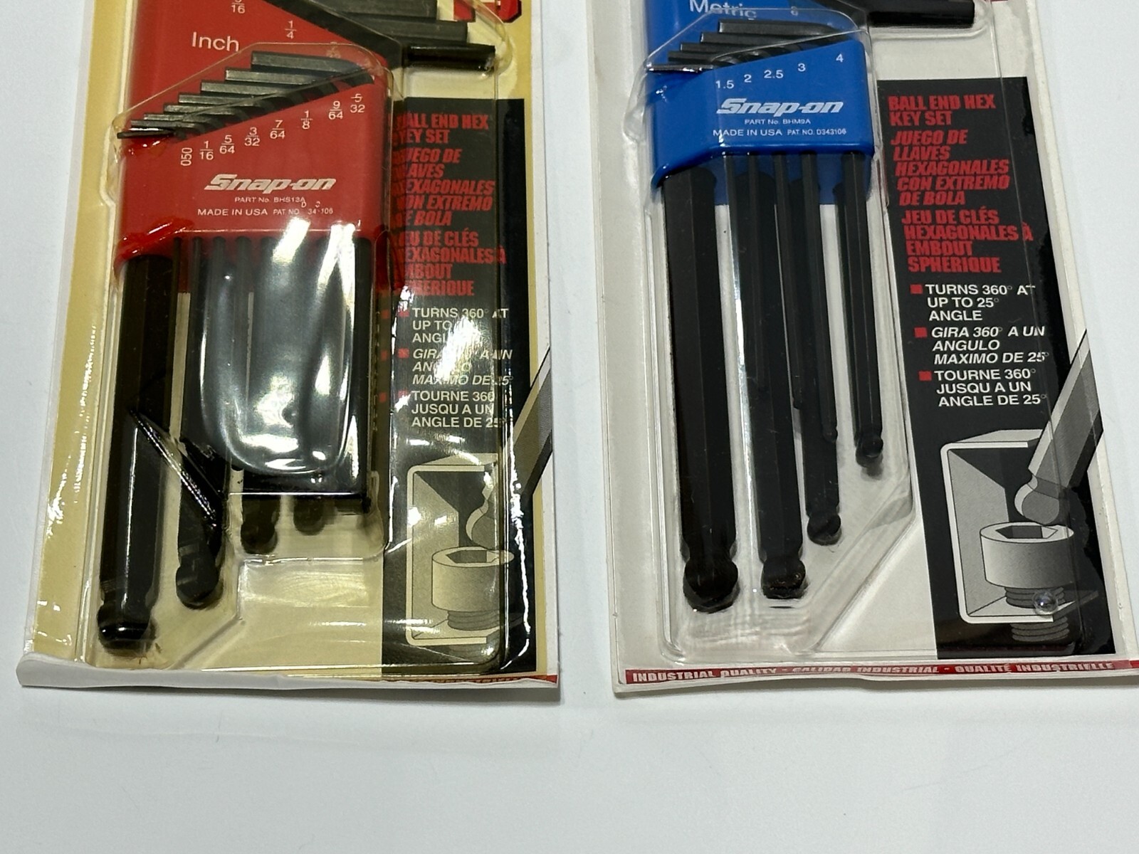 NEW Snap-On Tools USA (2) L Shaped Ball Hex Key Set- BHS13A SAE & BHM9A Metric