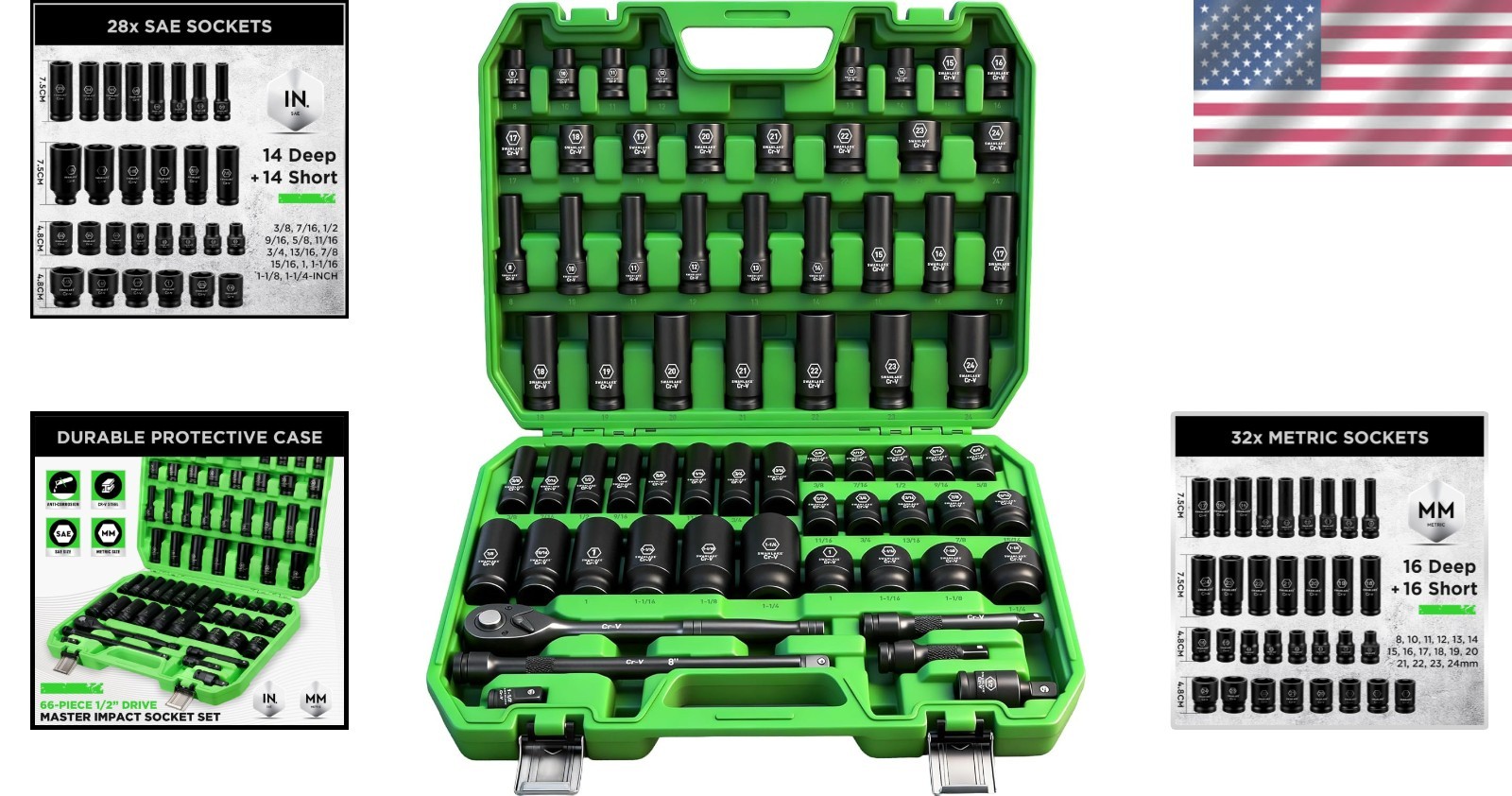 Professional 1/2″ Drive Impact Socket Set, 66-Piece