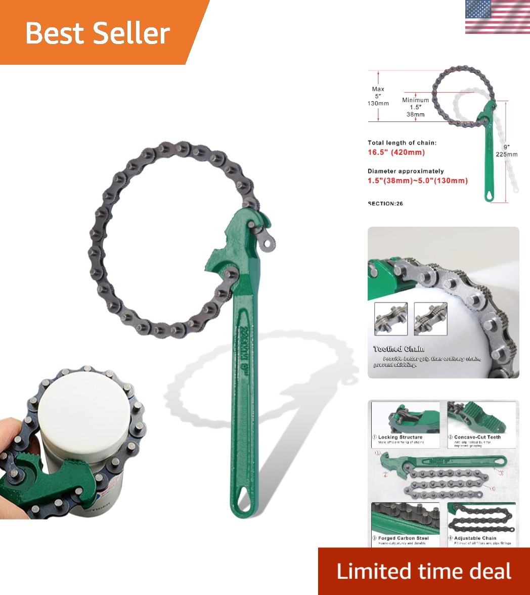 9in. Heavyduty Ratcheting Chain Wrench Reversible Oil Filter – Fit Max 5in D…