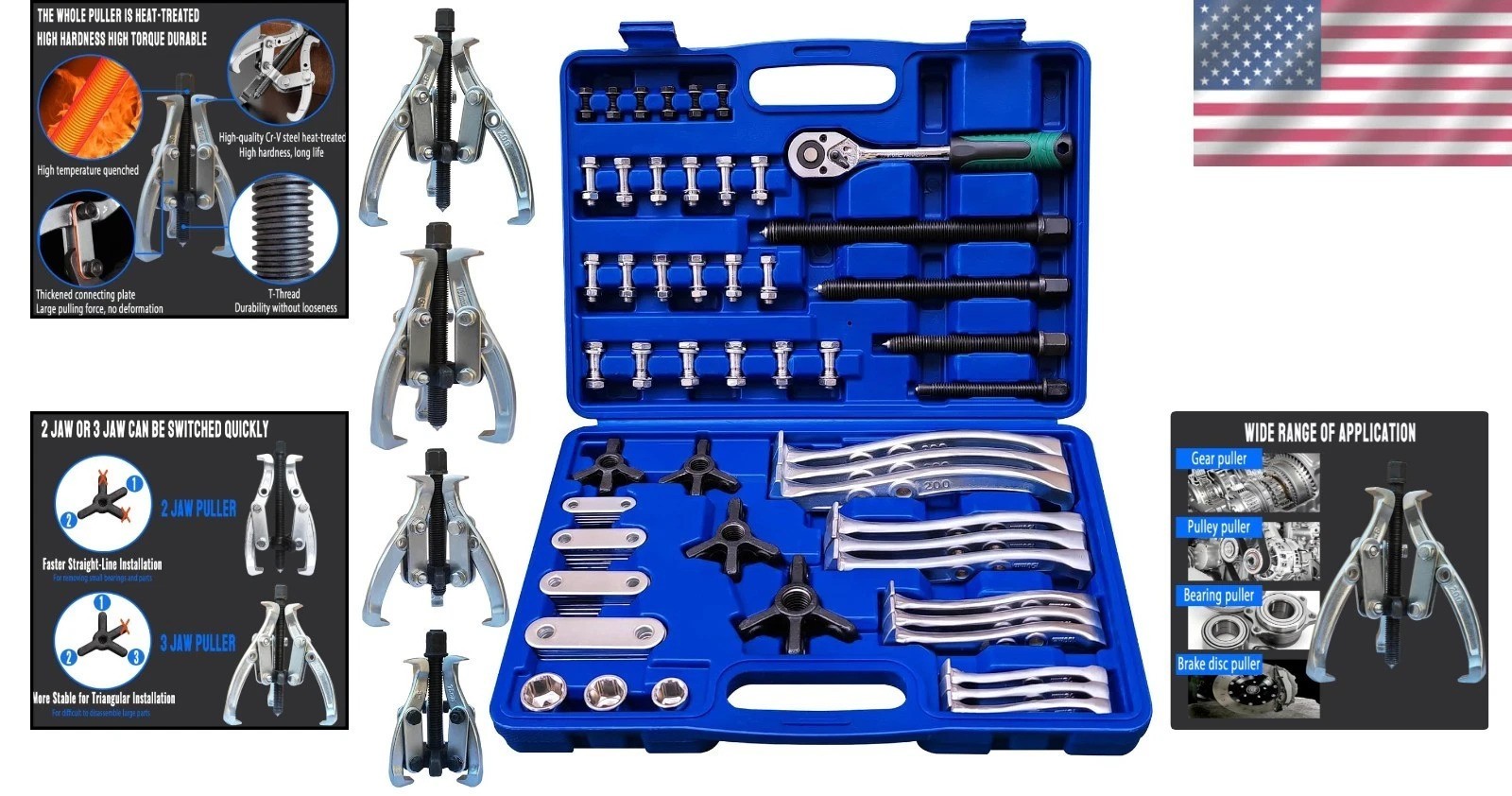 Versatile 8-in-1 Gear Puller Set 3″-8″ Cr-V Steel Mechanic’s Tool Kit
