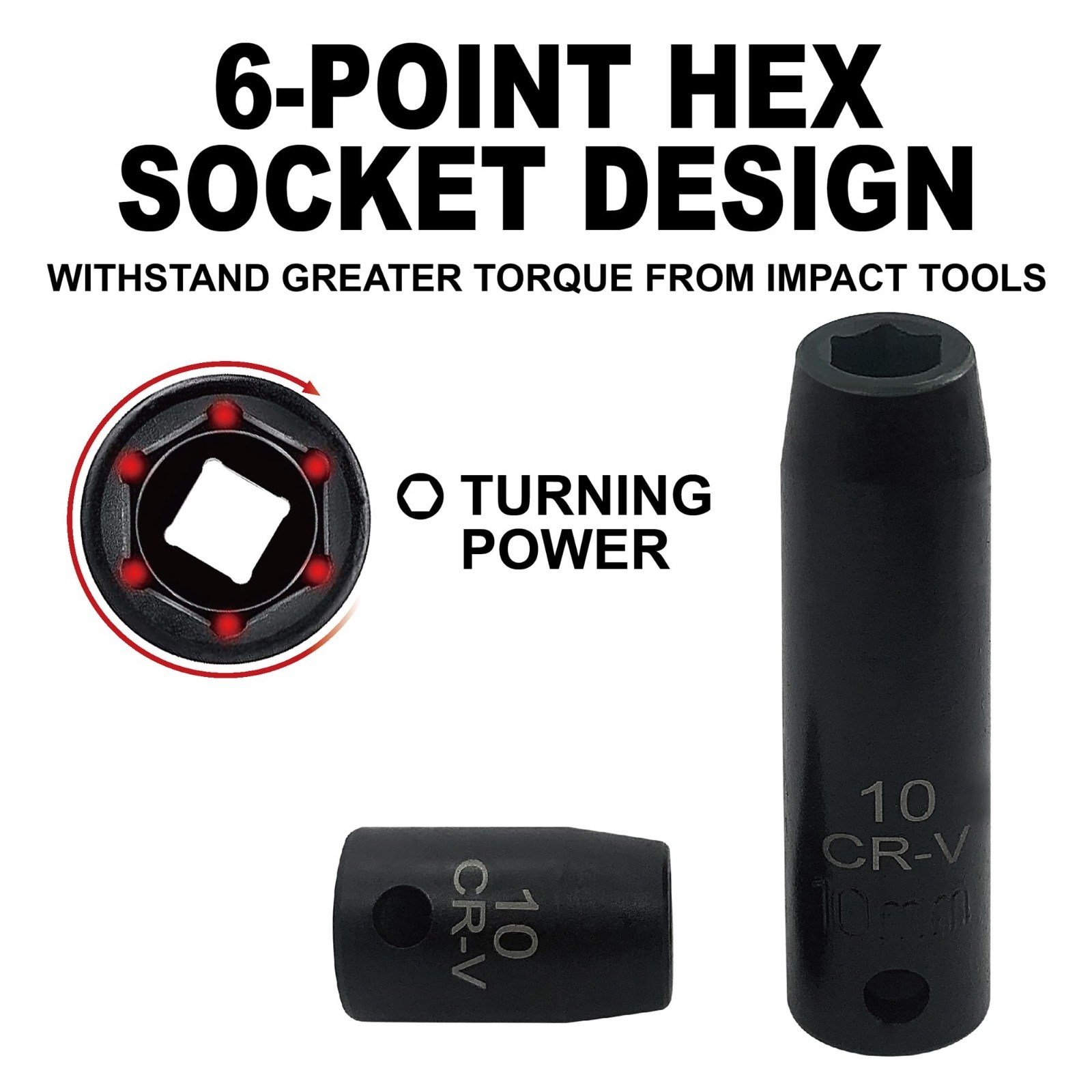 26pcs 3/8″ Impact Socket Set, Deep & Standard, Metric 7mm-19mm, 6-Point, Cr-V St