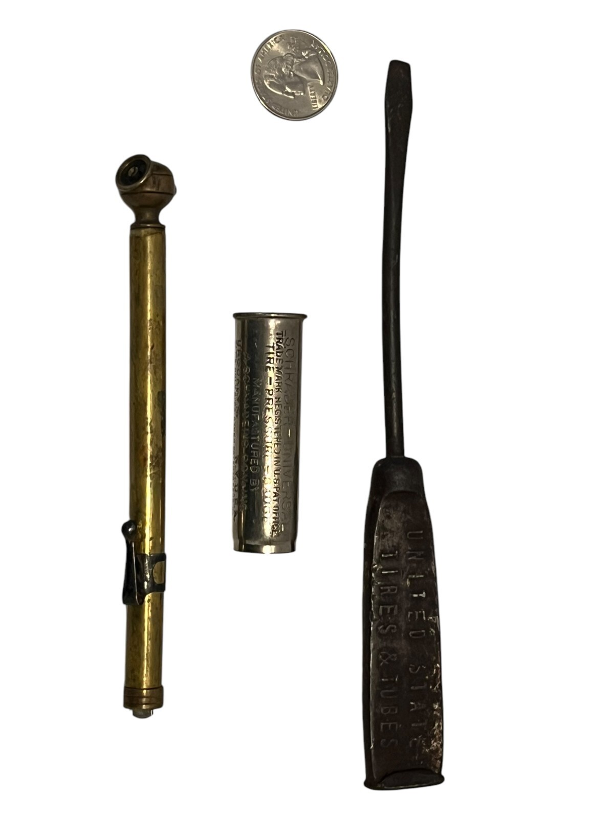 Antique Advertising Tube Tire Screwdriver Brass & Continental Rubber Gauges Lot