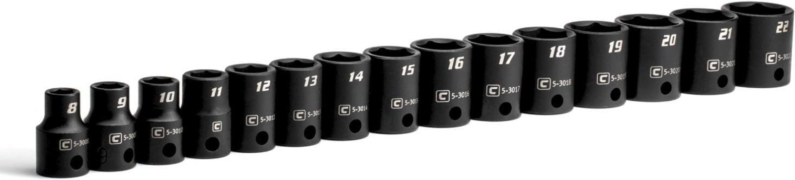 3/8-Inch Drive Shallow Impact Socket Set, Metric, 8 to 22 mm, Chrome Molybde…