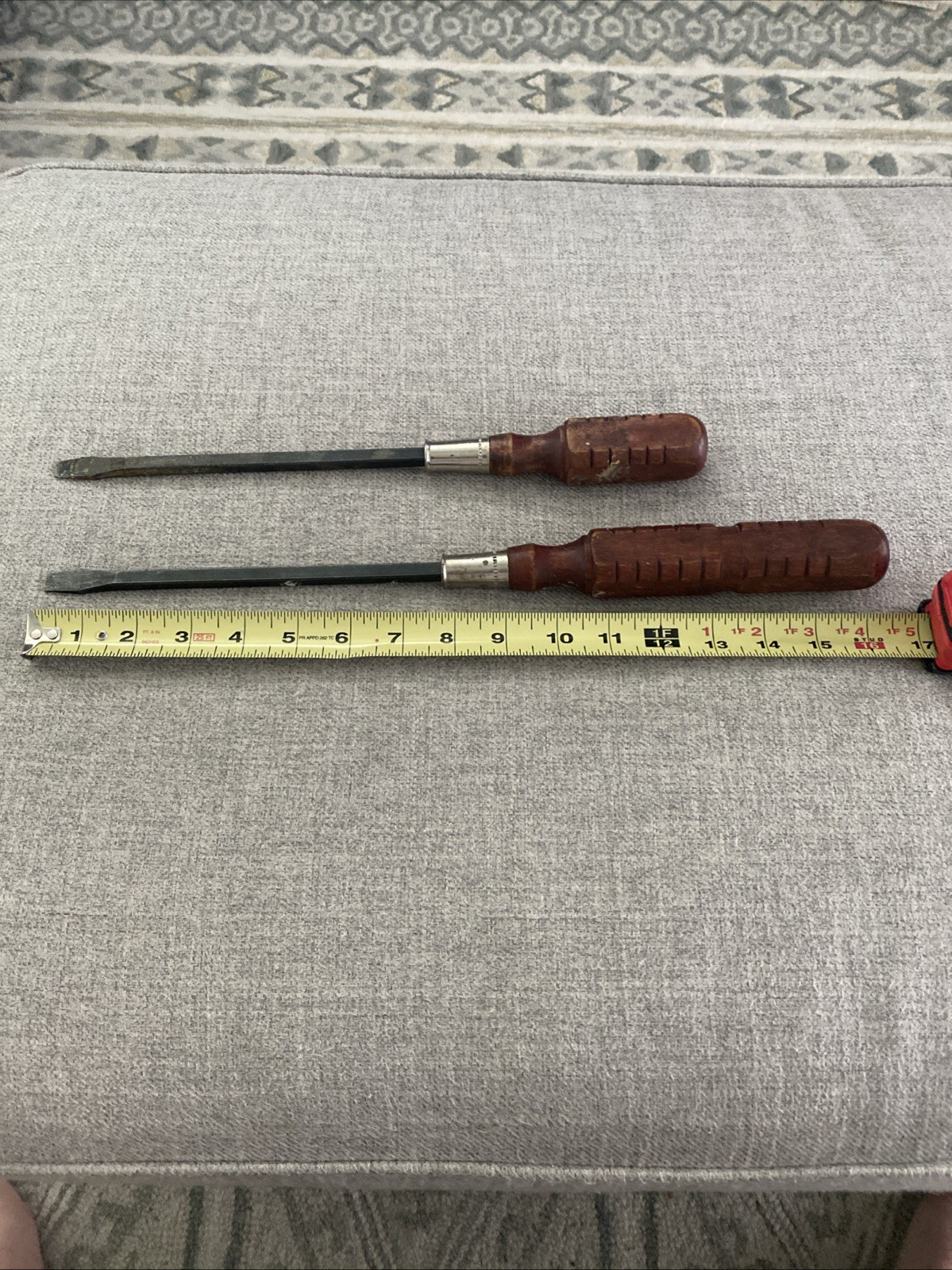 2 Unbranded Wooden Handled Flathead Screwdriver 16” & 13”