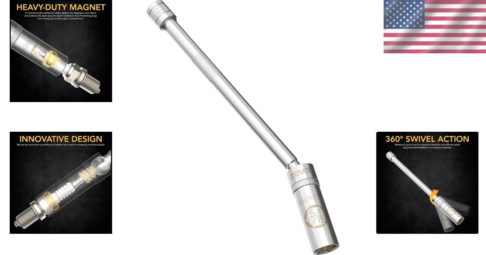 10″ Long 5/8″ Magnetic Spark Plug Socket – Enhanced Swivel & Corrosion Resistant