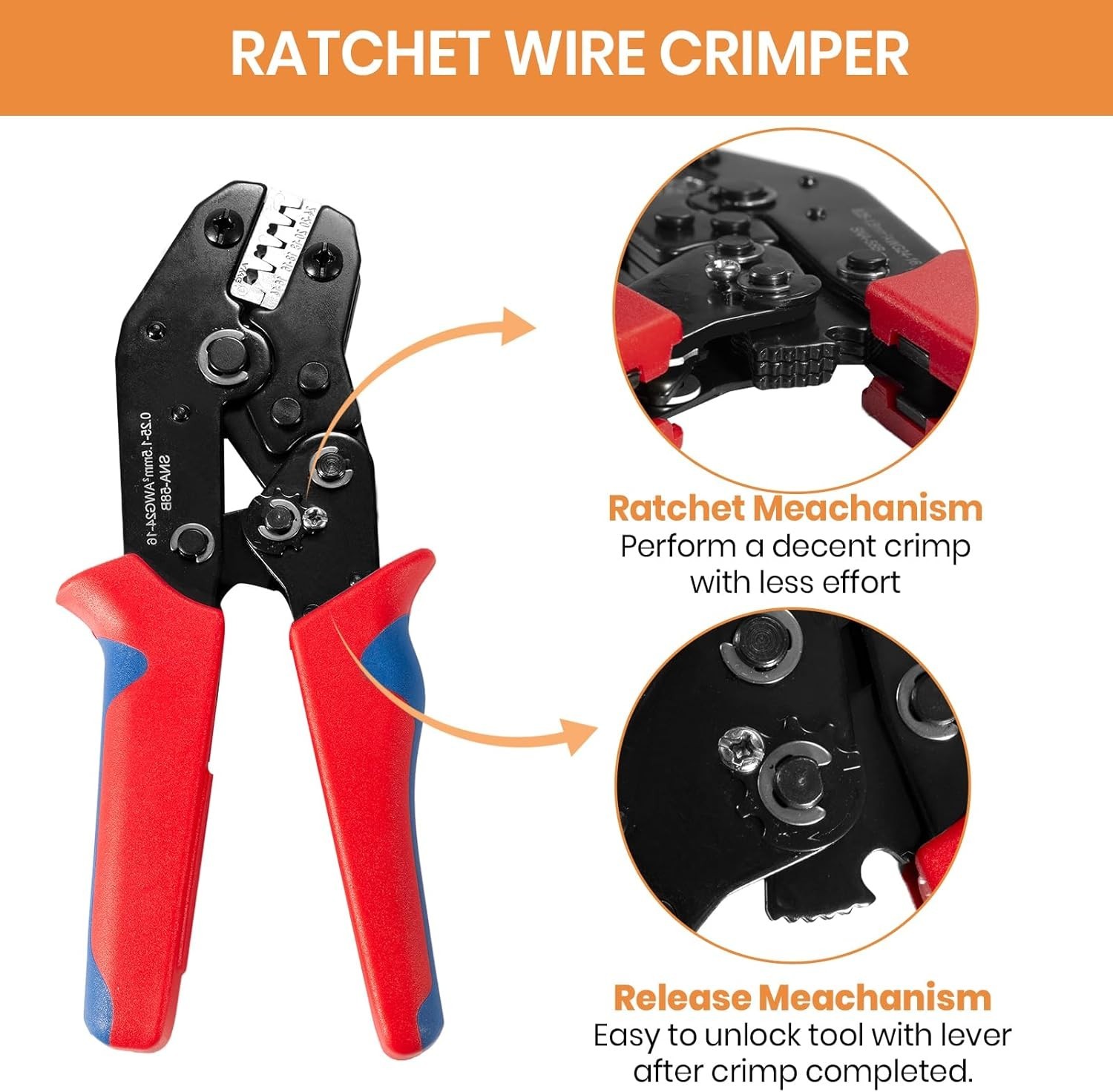 Wire Crimping Tool with Ratchet, Amliber Ratchet Wire Crimper Tool for Open Barr