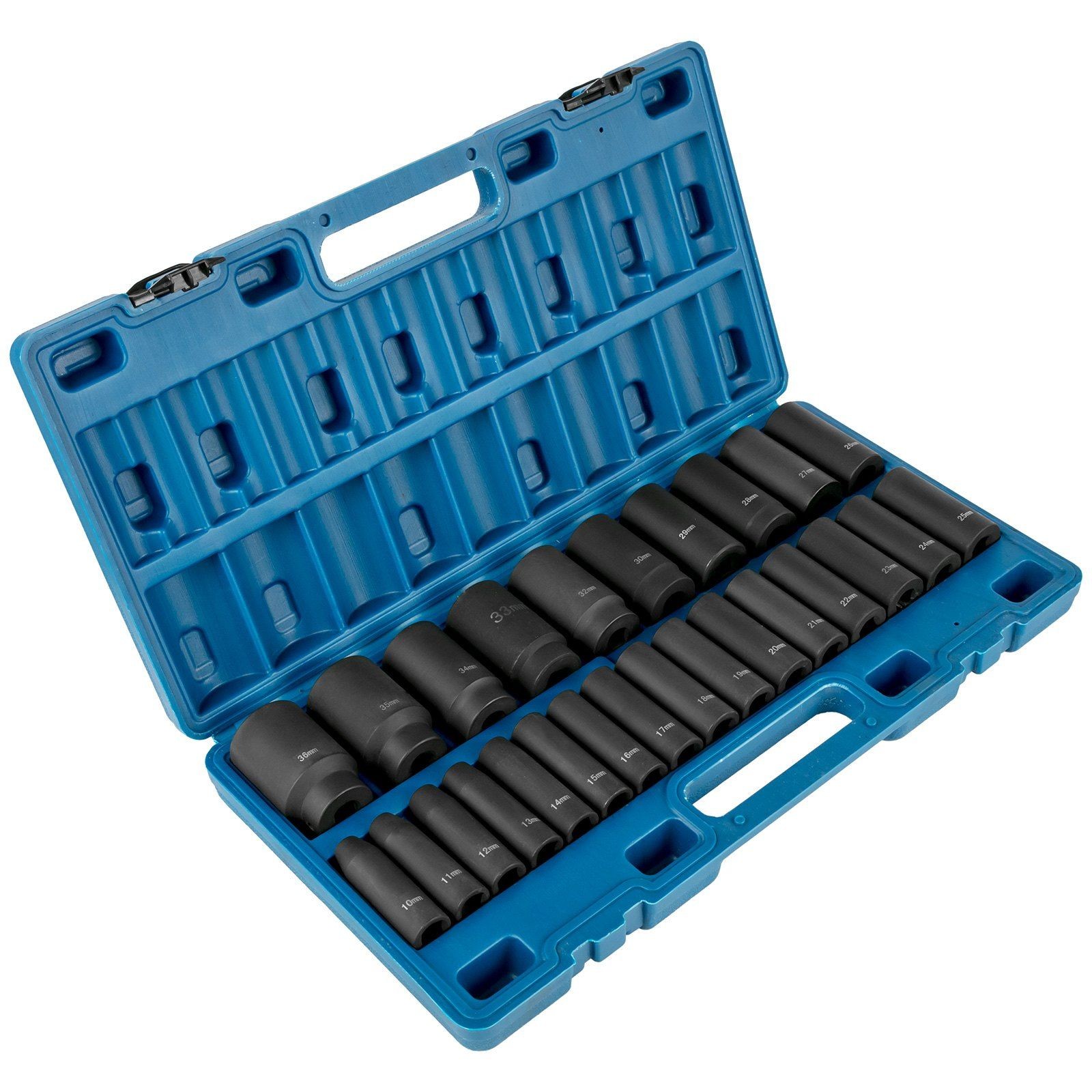 1/2″ 26pcs Impact Socket Set w/Case,Deep Socket, 6-Point Sockets Metric 10-36mm