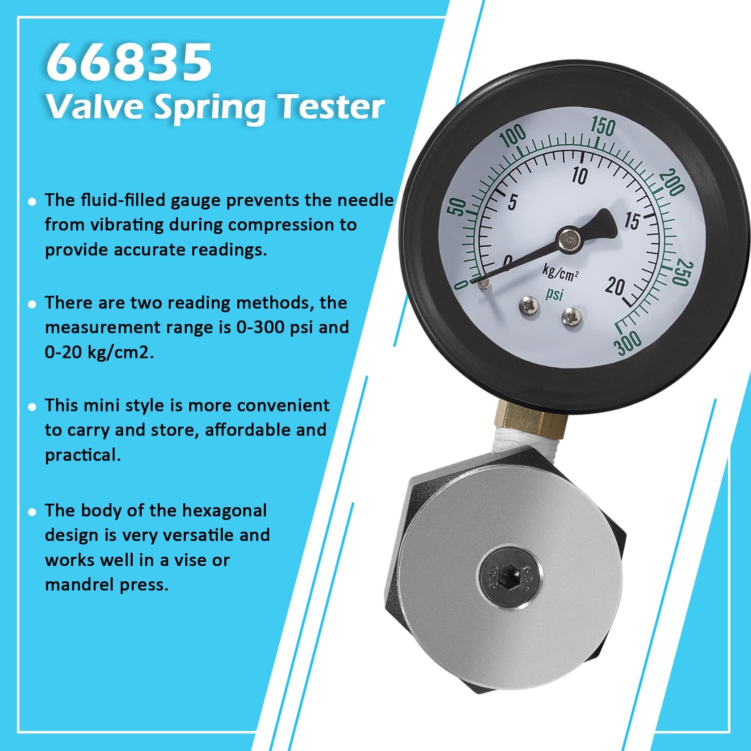 66835 Universal Mini Valve Spring Tester for 0-300LB 5LB Increments Valve Spring