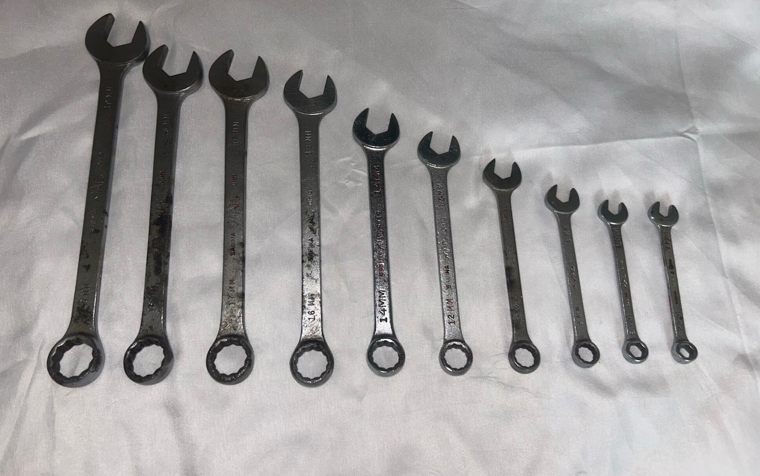 Set Vtg 10 Mac Tools 19 18 17 16 14 12 11 9 8 7 MM Combo Wrench Sabrina Ohio 12p