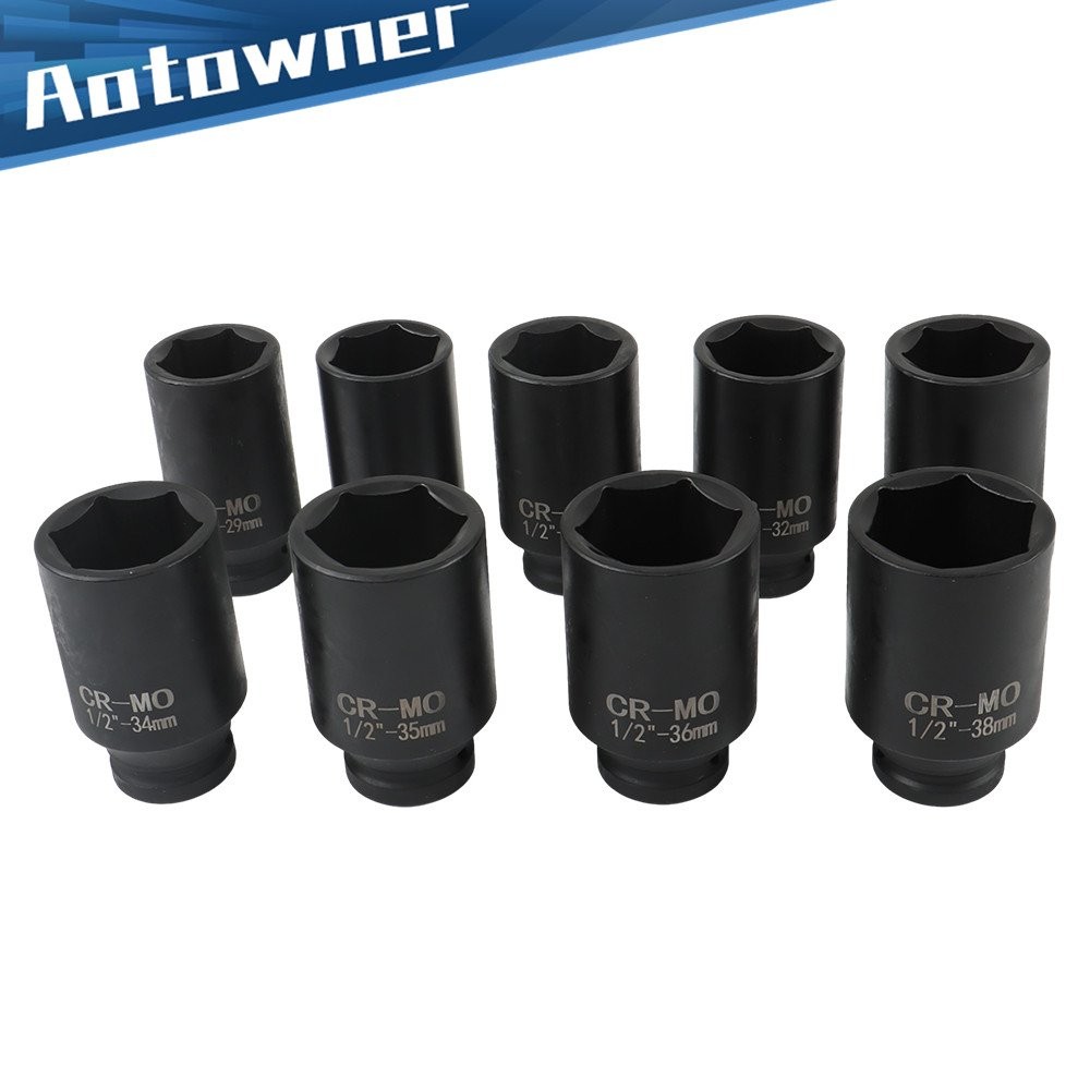 9PCS 1/2″ Drive Deep Impact Socket Set – Metric Axle Hub Nut Sockets 29-38mm