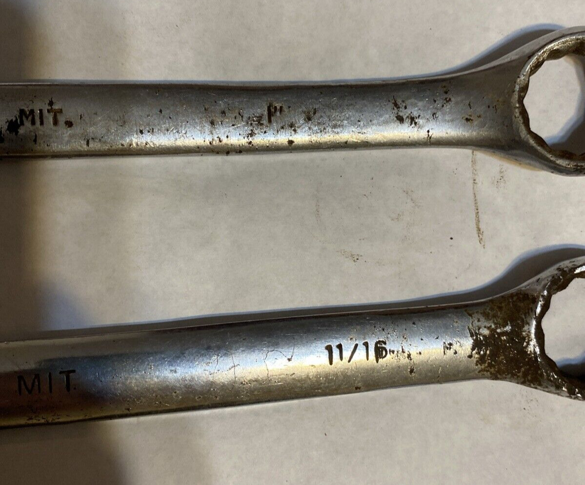 (2) LARGE MIT COMBINATION 12 PT WRENCHES, 1″ & 11/16″ WRENCHES