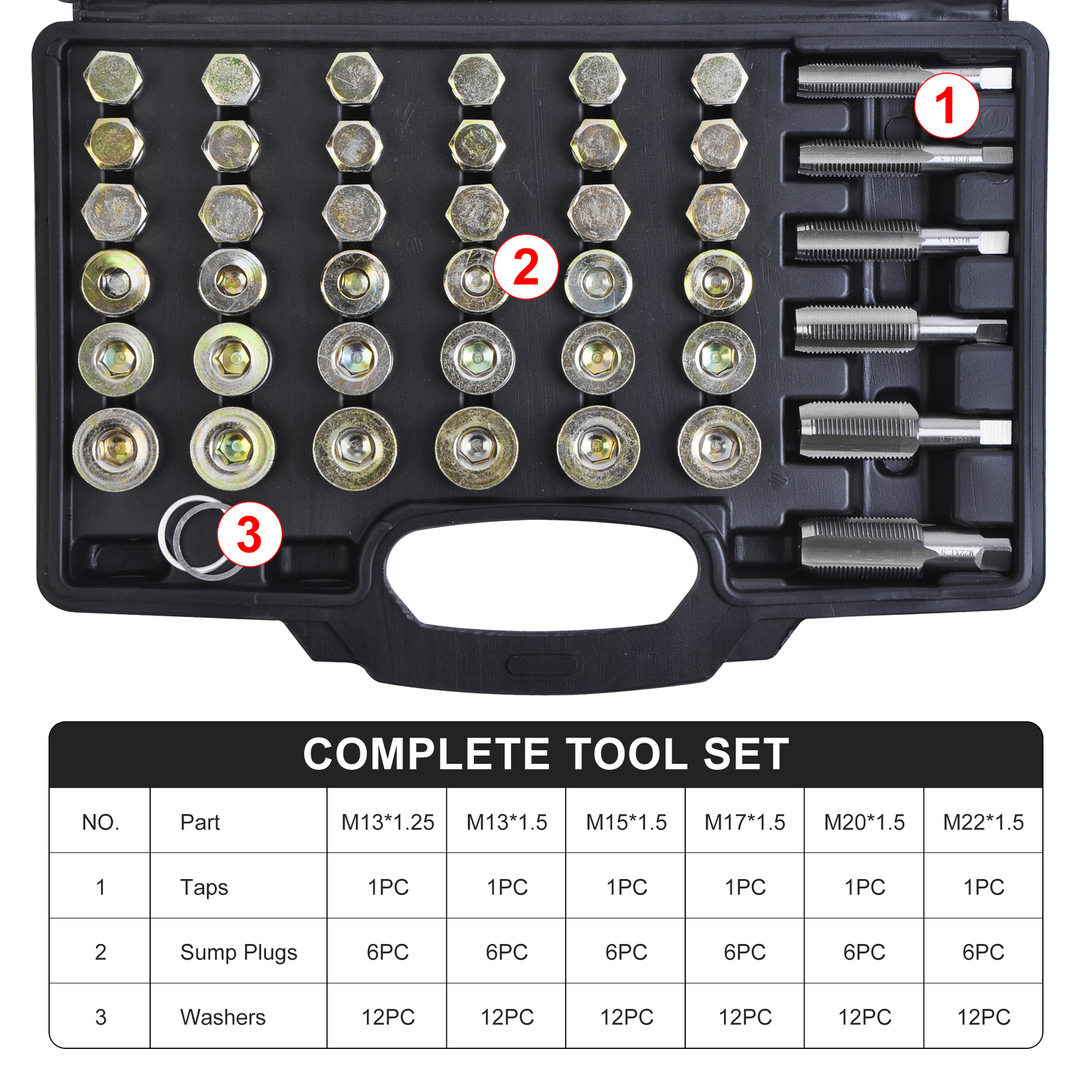 110pc Auto Oil Drain Plug Sump Bolt Thread Repair Tool Kit Set M13 – M20 Tap