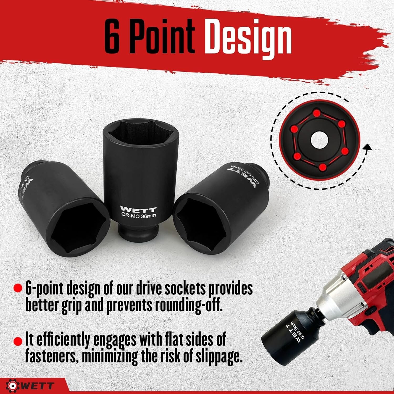 1/2″ Drive Deep Large Impact Socket Set of 9 Pcs 6 Point Sockets – 29mm-38mm