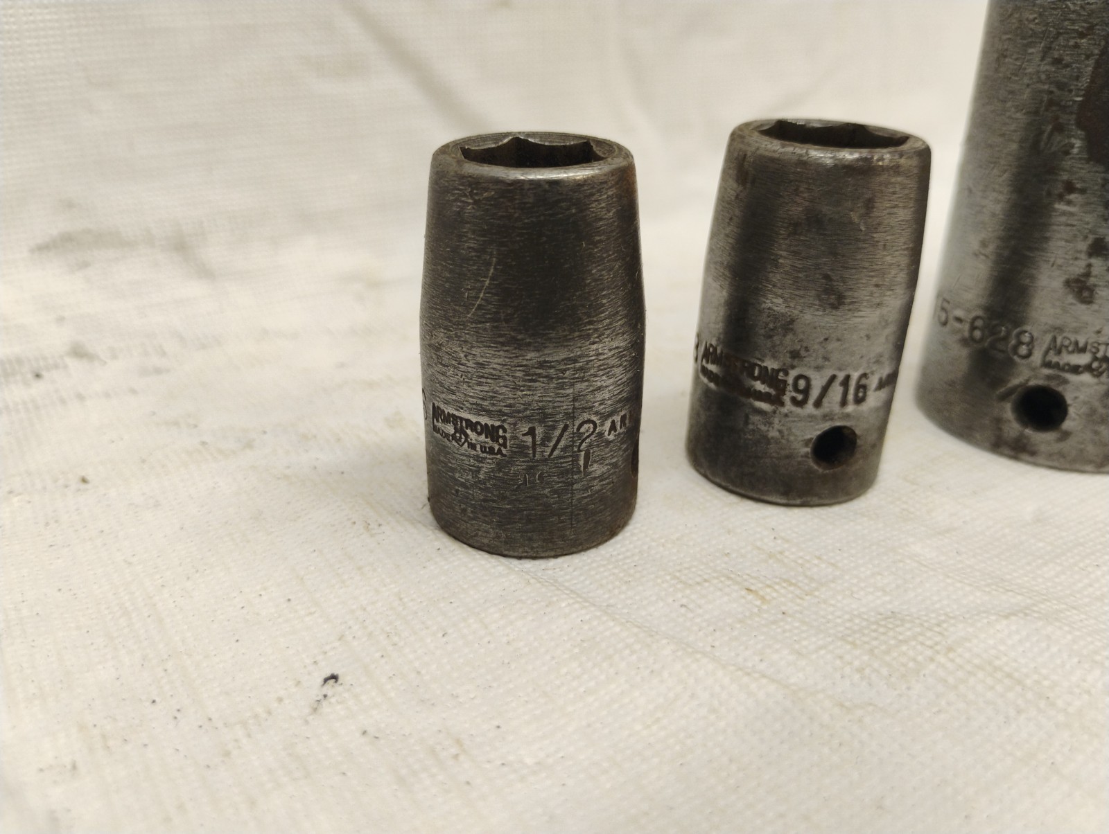Armstrong Socket Lot 4 Pieces A4 15 Series 1/2 9/16 7/8 1″ Garage Shop Collector