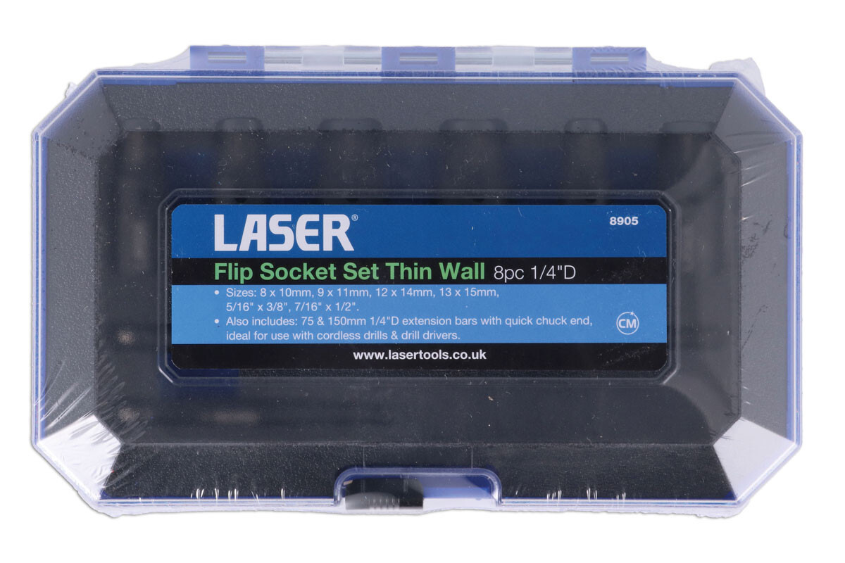 Laser Tools 8905 Double Ended (Flip) Socket Set Thin Wall 8pc 1/4″D