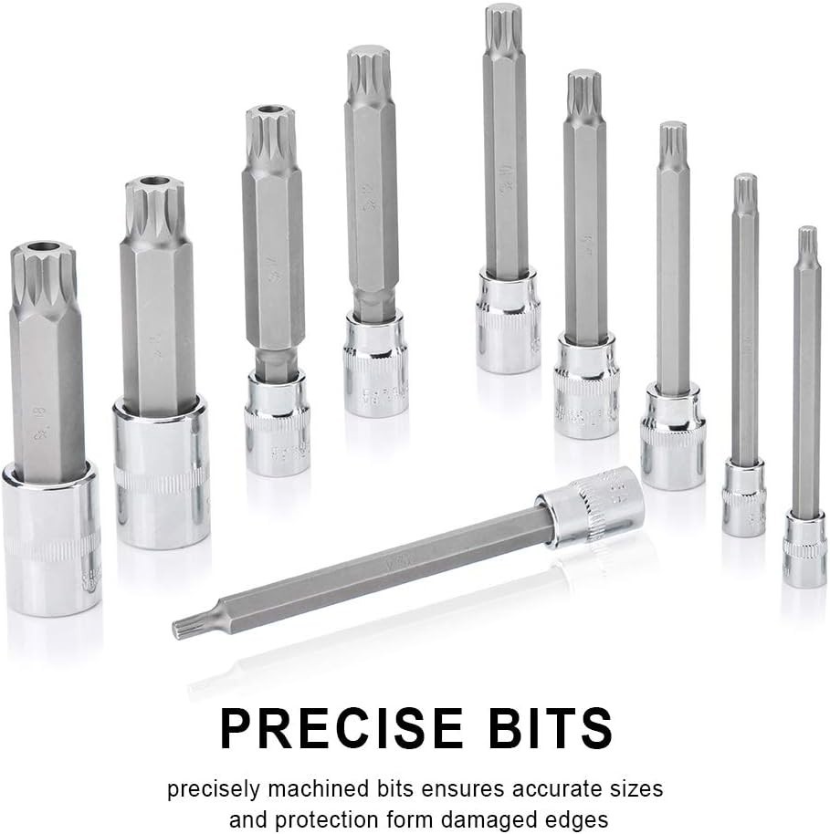 10-Piece XZN Triple Square Bit Socket Set | 1/4″, 3/8″, 1/2″ Drive – Extra Long