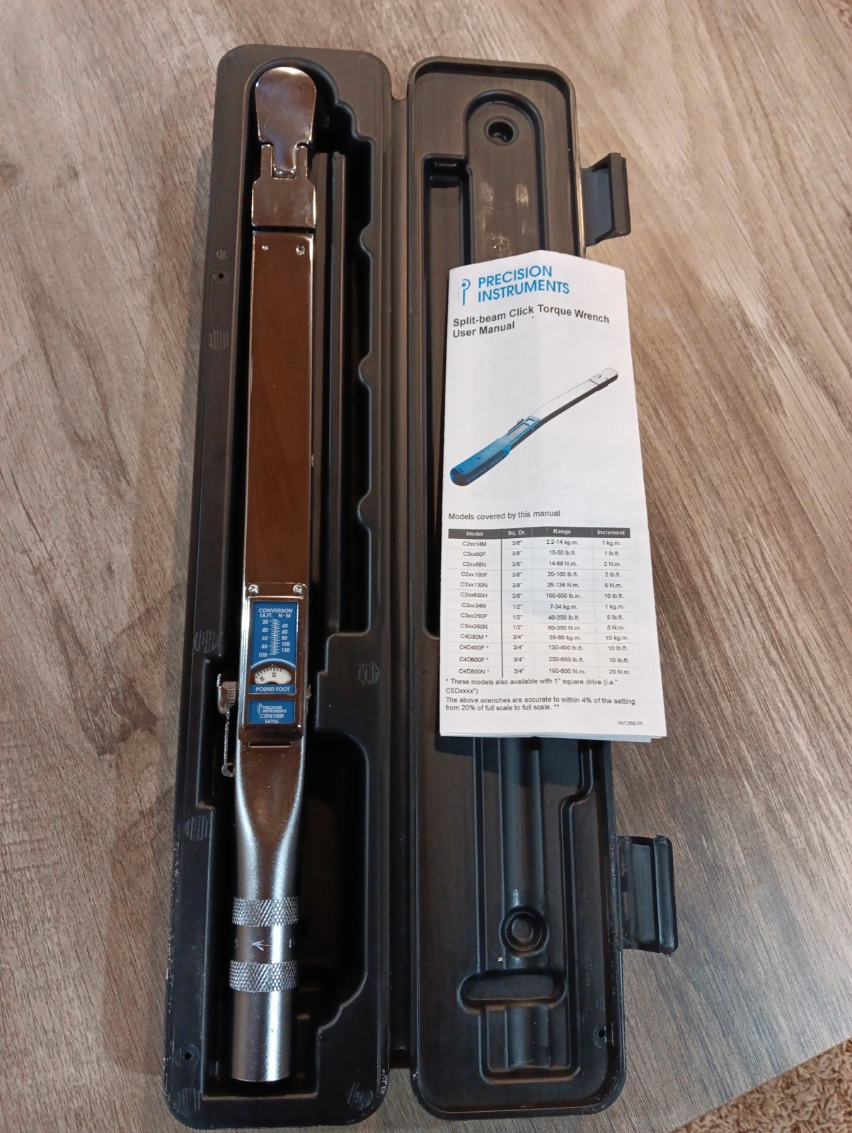 Precision Instruments C2FR100F Split Beam Torque Wrench 3/8″ Drive 20-100 ft lb