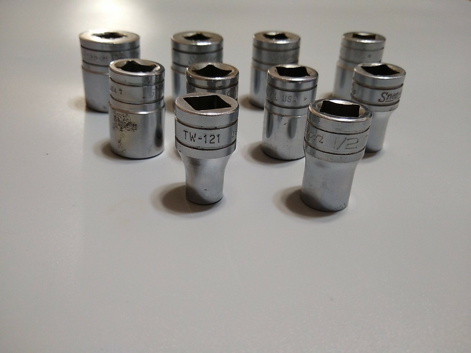 Snap-On 1/2″ Dr. Socket Set,10 Piece, Shallow, 6Point. TW Series, 3/8″ to 15/16″