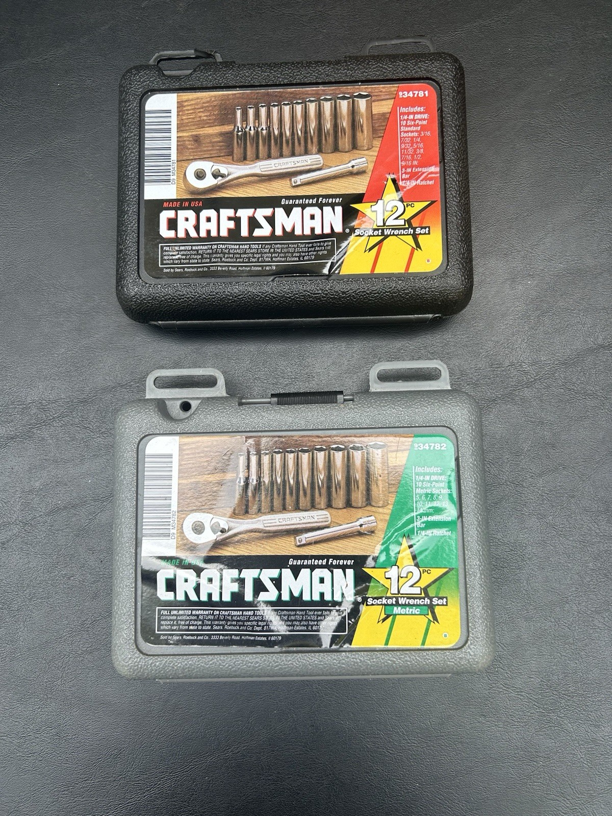 Craftsman Tools USA 34781 34782 NEW 12pc SAE METRIC 1/4’ Dr. Socket Ratchet Sets