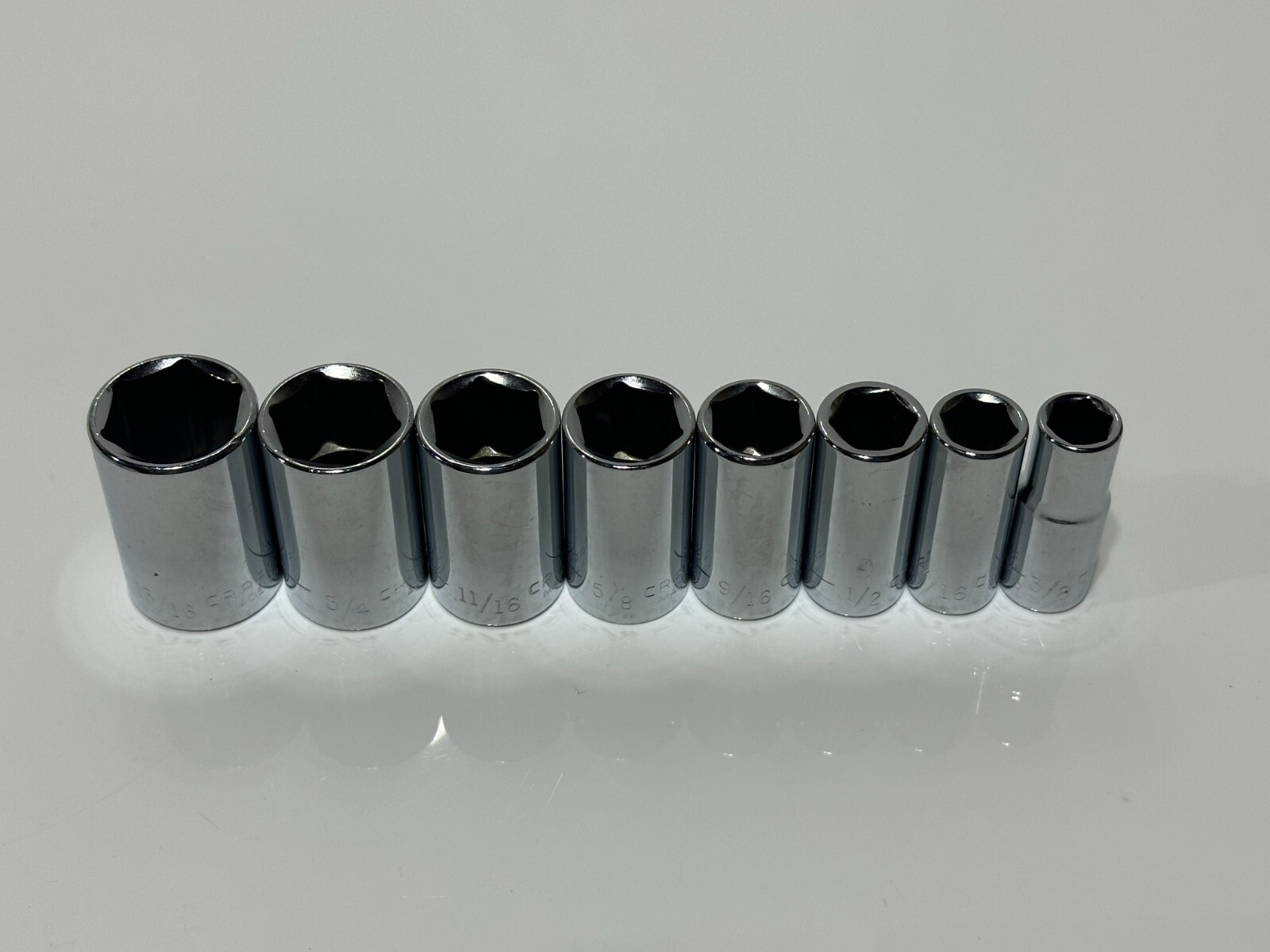 Craftsman USA NOS, RARE GK 8pc SAE Mid-Length Semi-Deep Socket Set – 3/8″ Drive