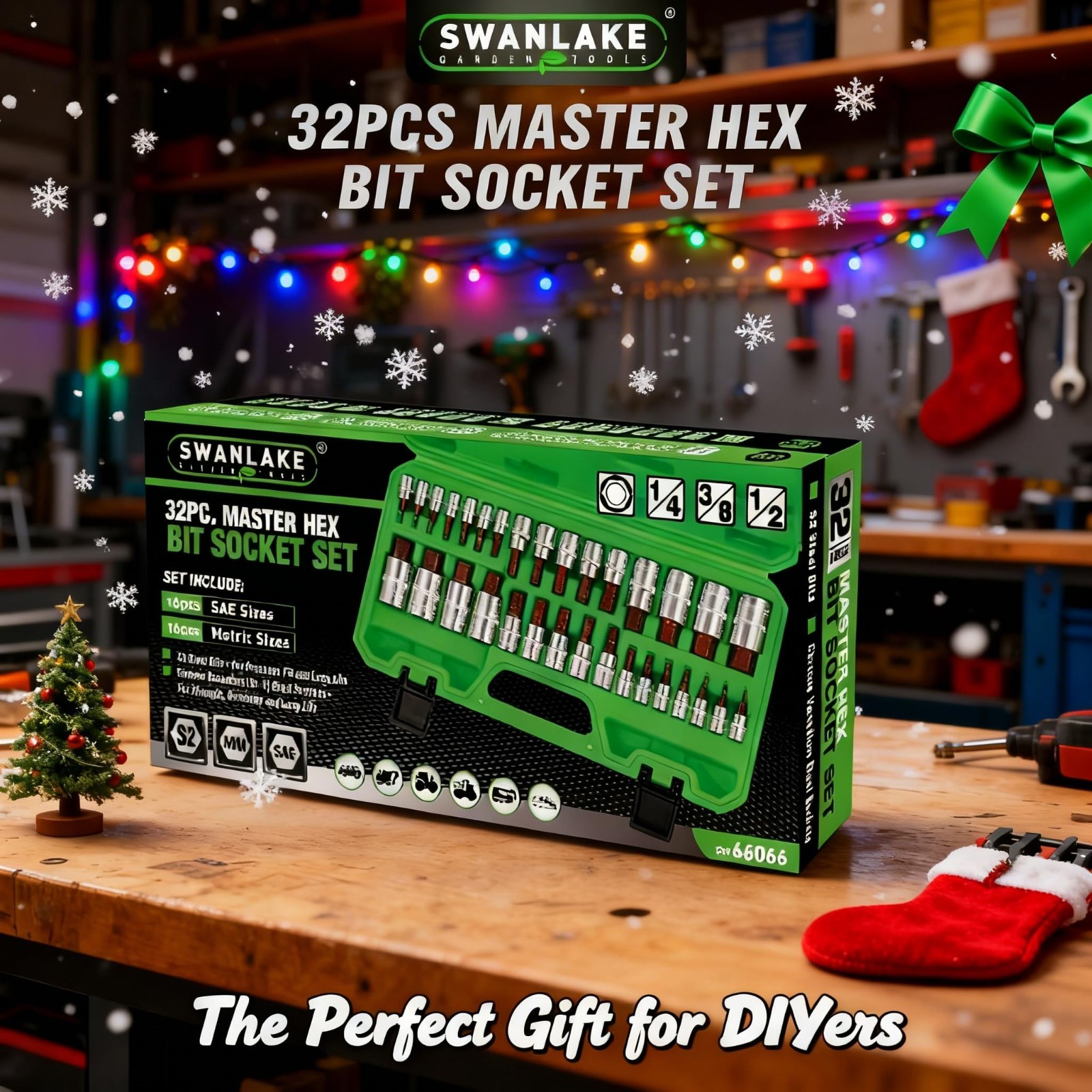 32-Piece Hex Bit Socket Set – SAE & Metric, 1/4″, 3/8″, 1/2″ Drive, S2 & Cr-V St