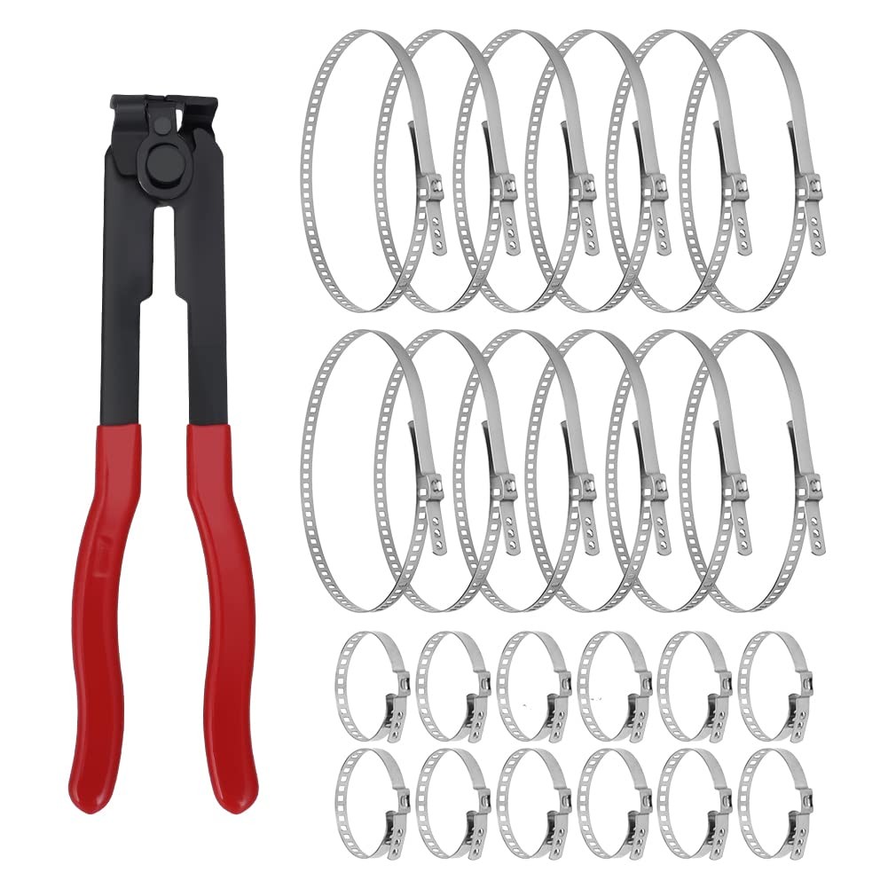CV Joint Boot Clamp Pliers Kit With 24 Crimp Bands Auto Banding Tool Red