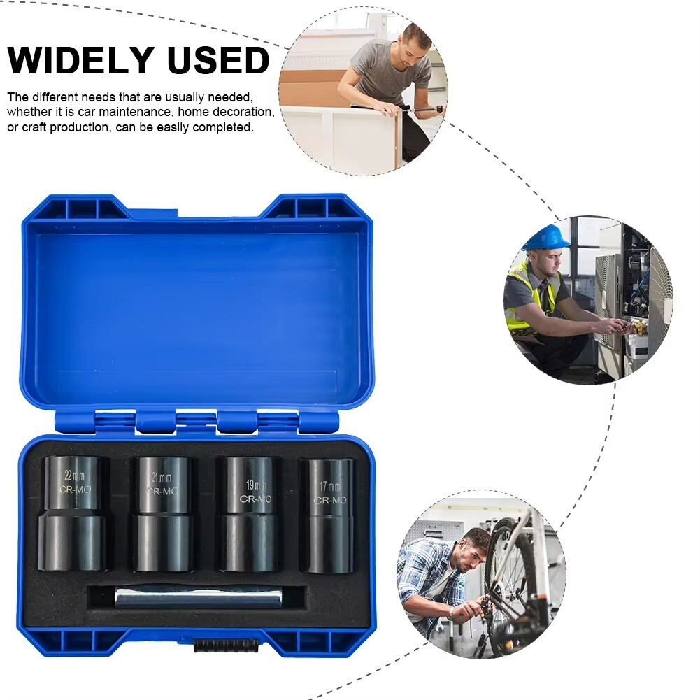 Bolt Nut Extractor 1/2″ Drive Impact Removal Socket Tool Set 17mm-19mm-21mm-22mm