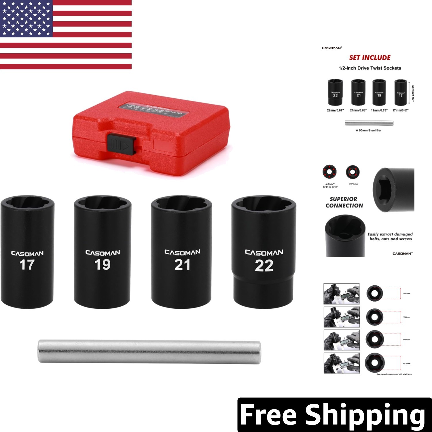 Chrome Molybdenum 5-Piece Twist Socket Set – Effortless Rusted Nut Removal