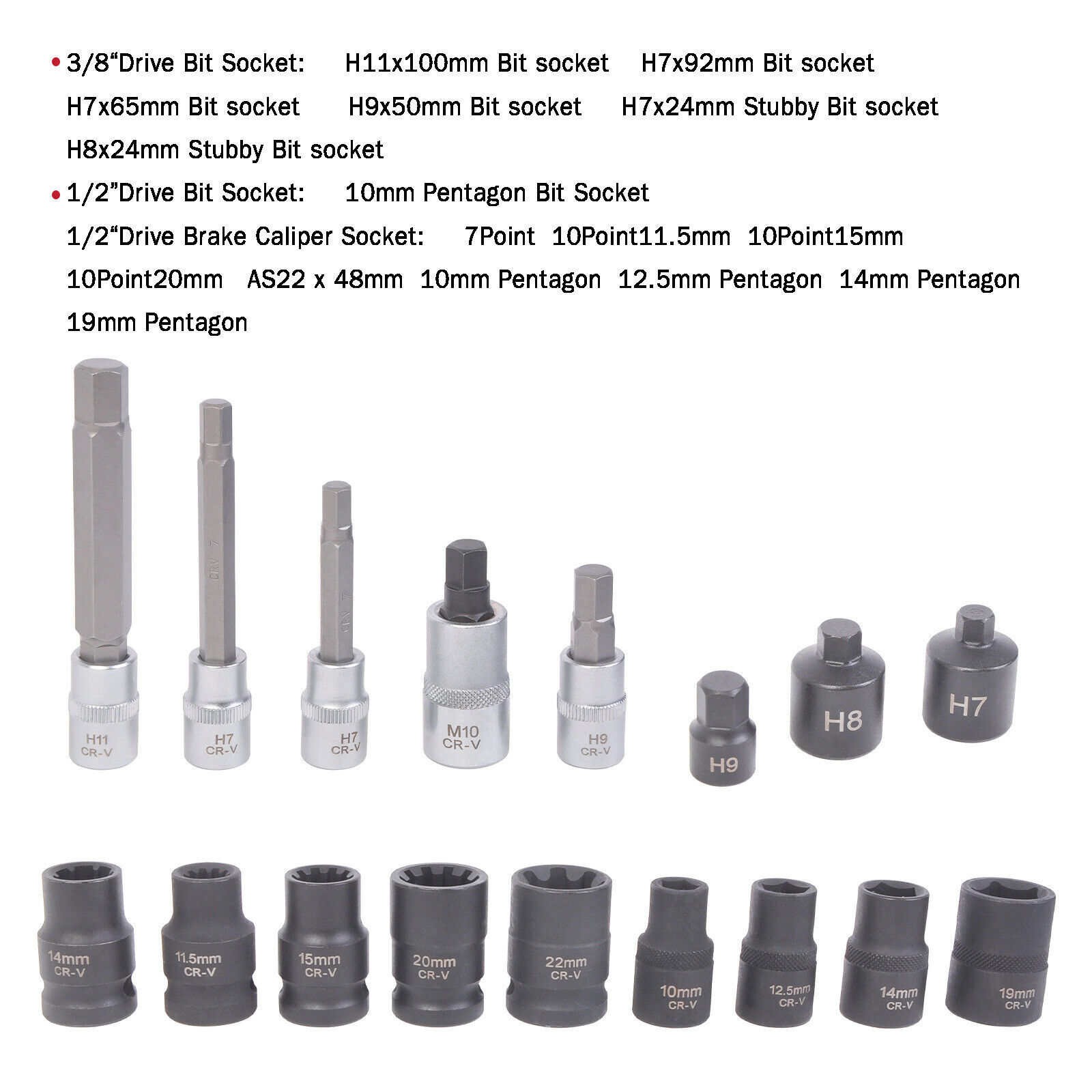 Brake Caliper Socket Set Kit 11.5/ 2022 /mm H7 H9 for Audi VW BMW Benz Porsche